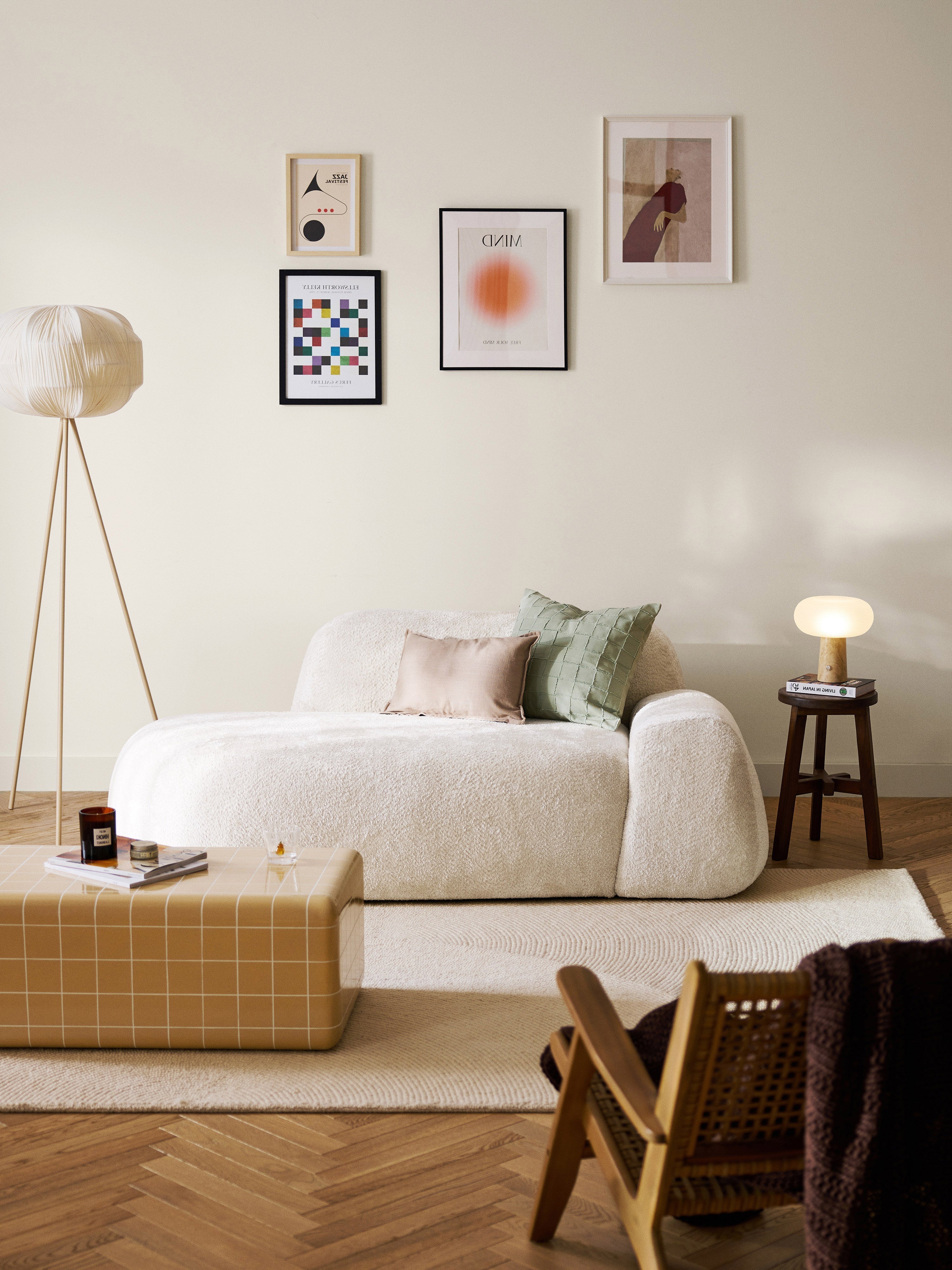 Wolke Teddy Bouclé Sofa (2-seater) with Chaise End