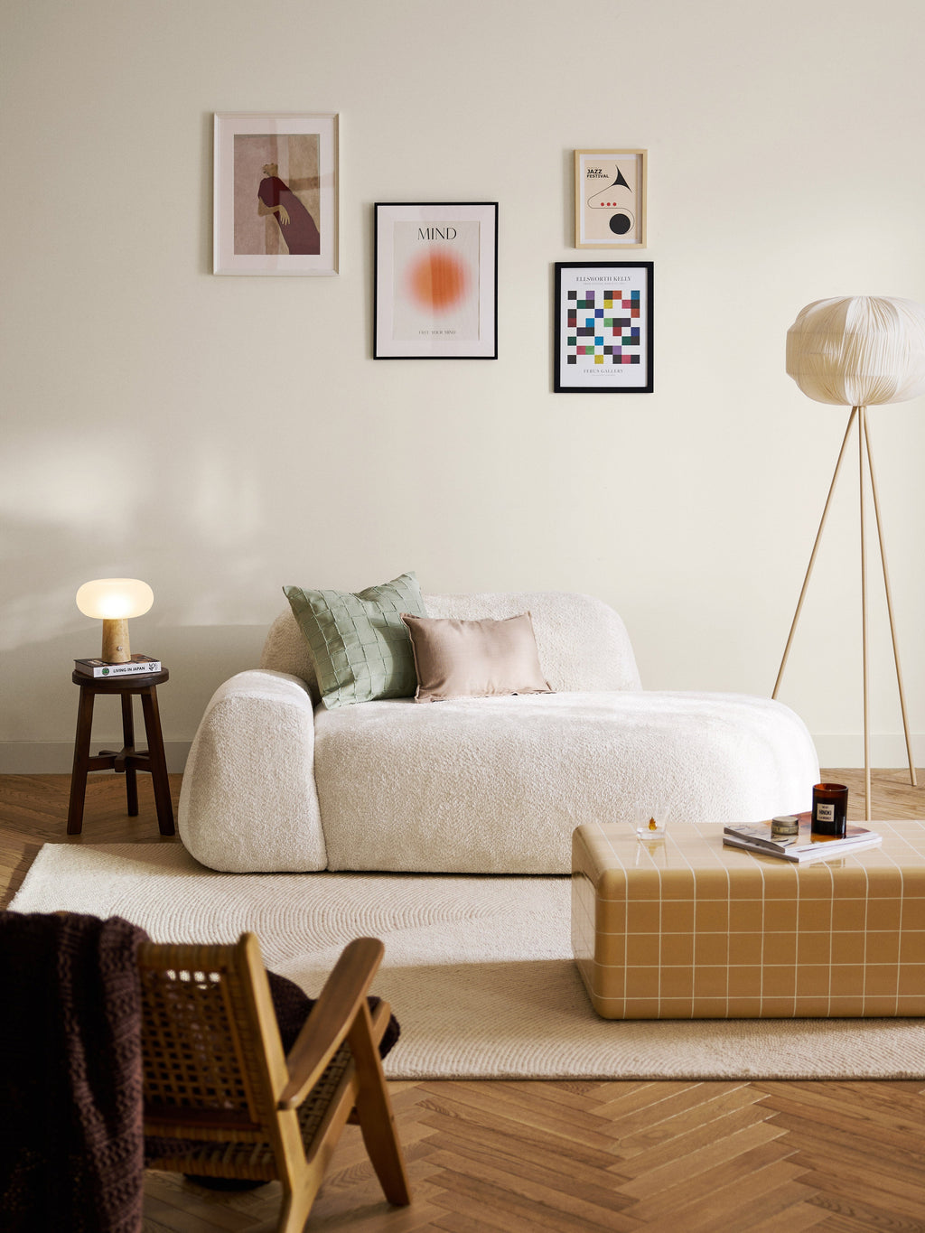 Wolke Teddy Bouclé Sofa (2-seater) with Chaise End