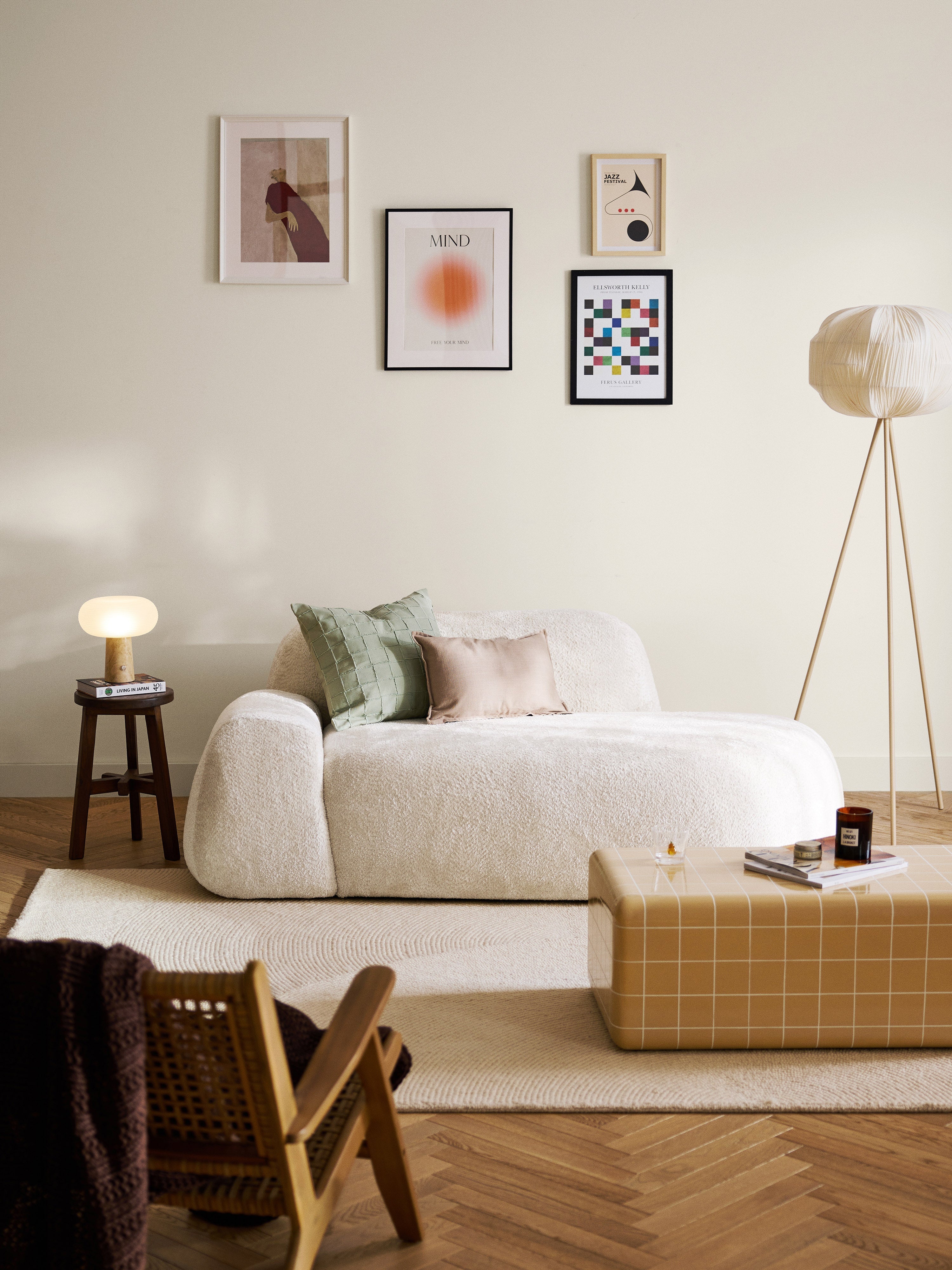 Wolke Teddy Bouclé Sofa (2-seater) with Chaise End
