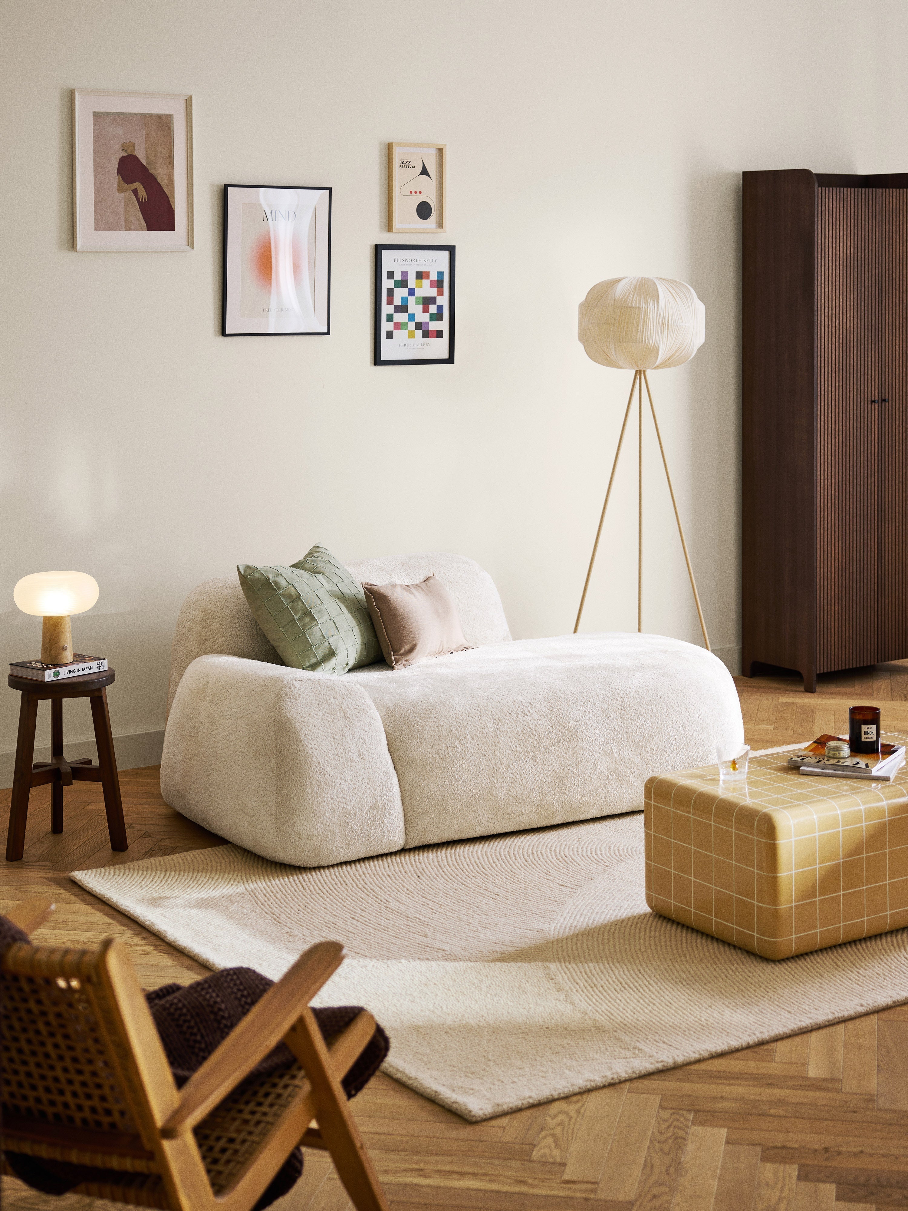 Wolke Teddy Bouclé Sofa (2-seater) with Chaise End