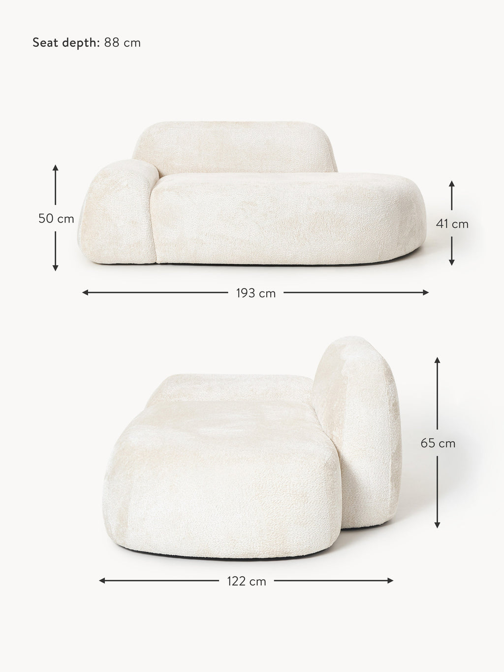 Wolke Teddy Bouclé Sofa (2-seater) with Chaise End