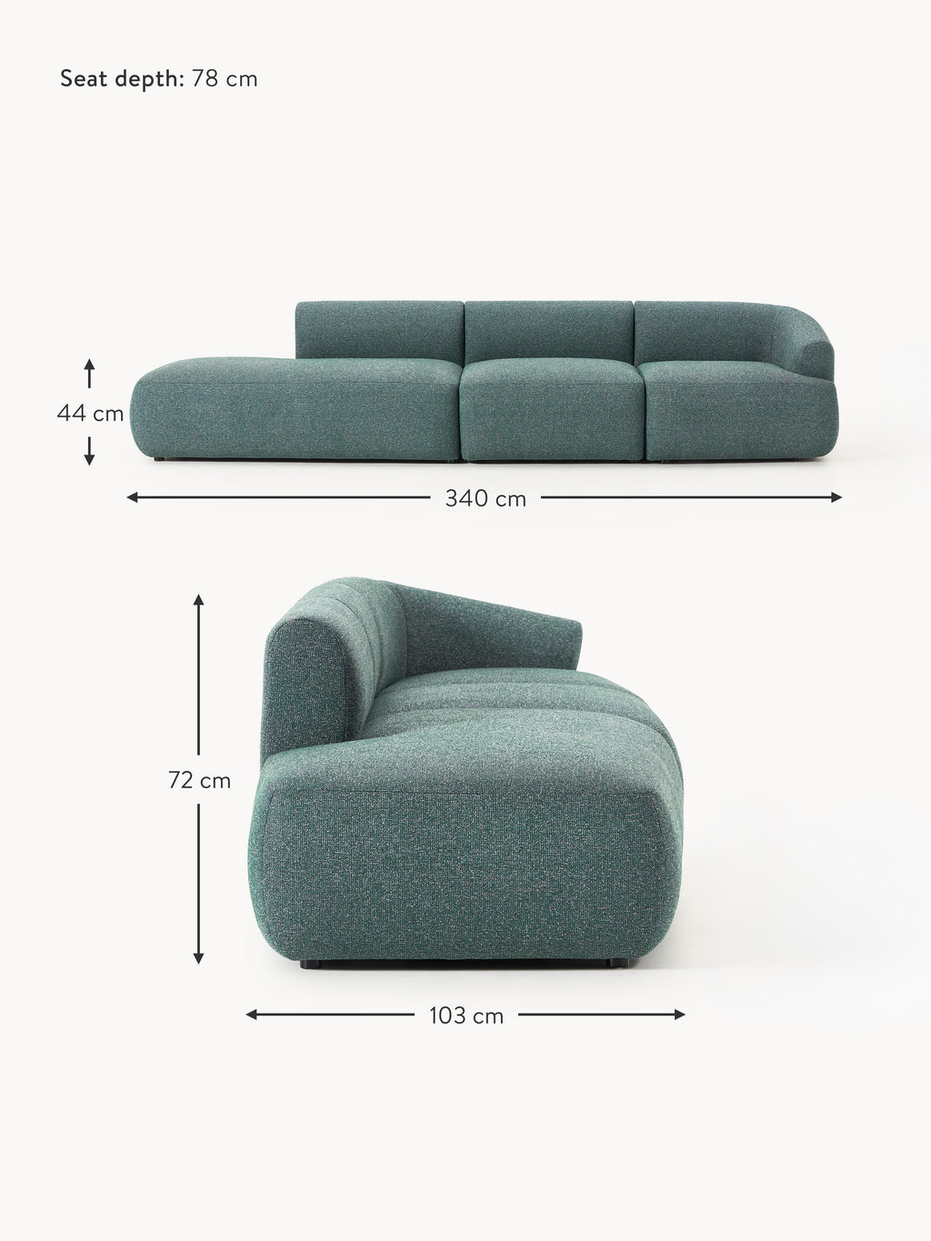 Sofia Modular Bouclé Chaise (4-seater)
