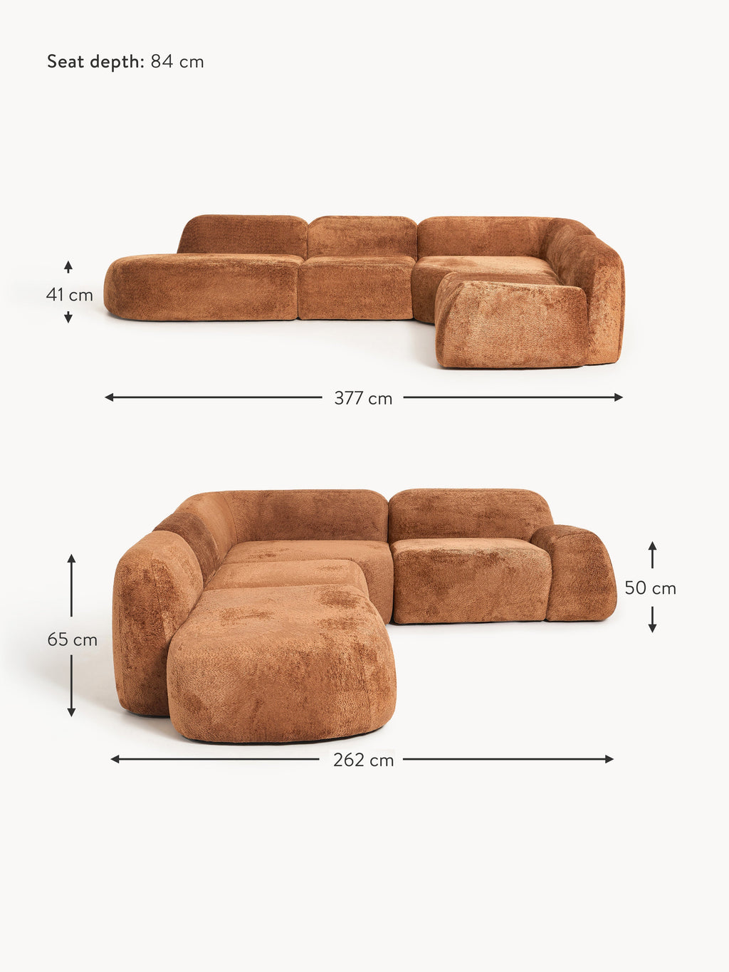 Wolke XL Modular Teddy Bouclé Corner Sofa with Chaise End