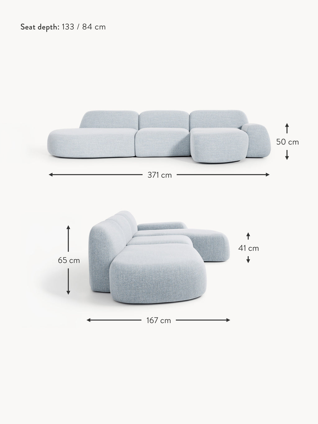 Wolke Modular Bouclé Corner Sofa (4-seater) with Chaise End