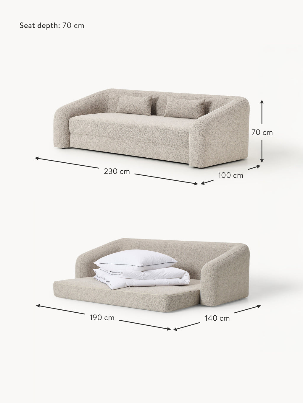Eliot Bouclé Sofa Bed (3-seater)