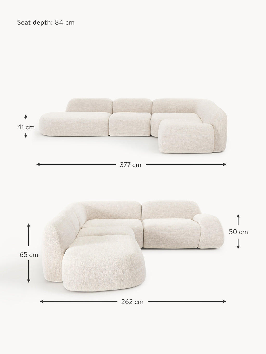 Wolke XL Modular Bouclé Corner Sofa with Chaise End