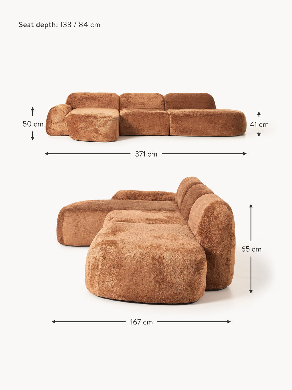 Wolke Modular Teddy Bouclé Corner Sofa (4-seater) with Chaise End