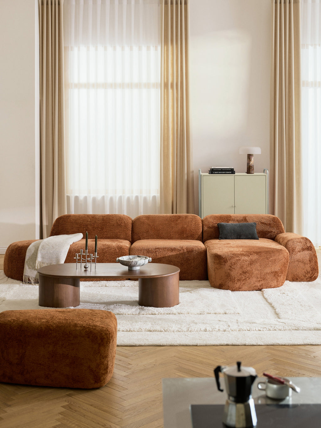 Wolke Modular Teddy Bouclé Corner Sofa (4-seater) with Chaise End