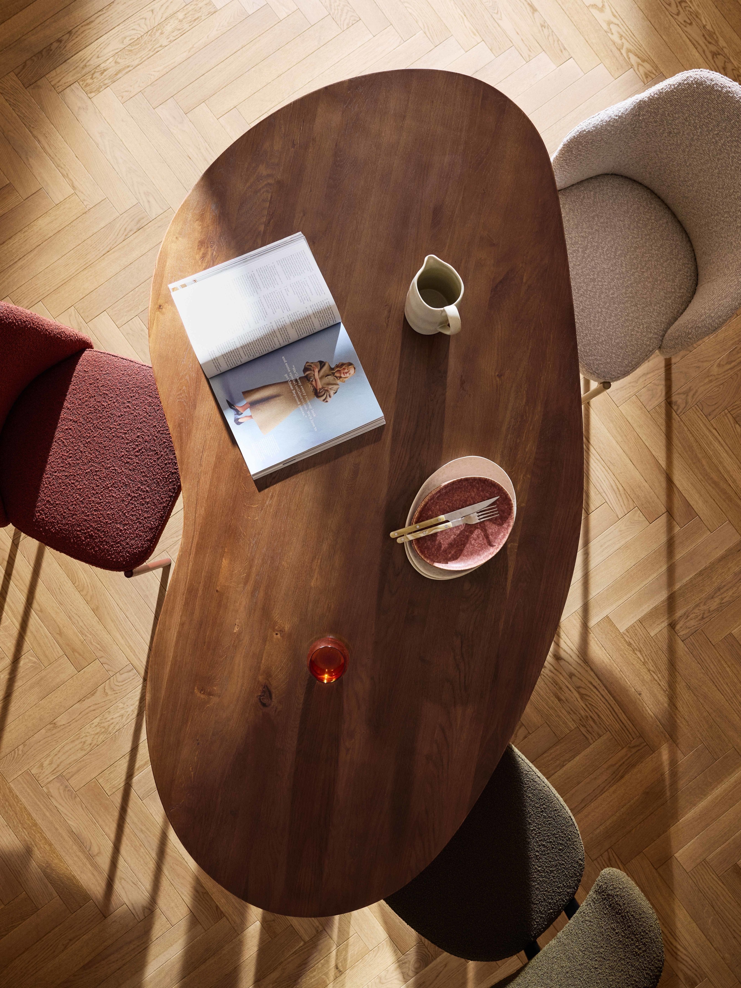 Naruto Organic-Shaped Oak Wood Dining Table, in various sizes