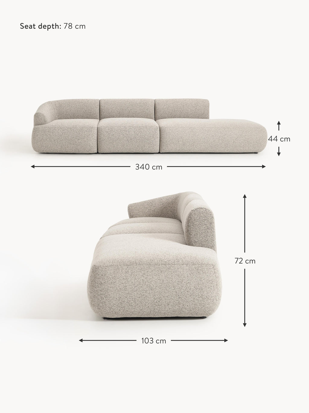Sofia Modular Bouclé Chaise (4-seater)