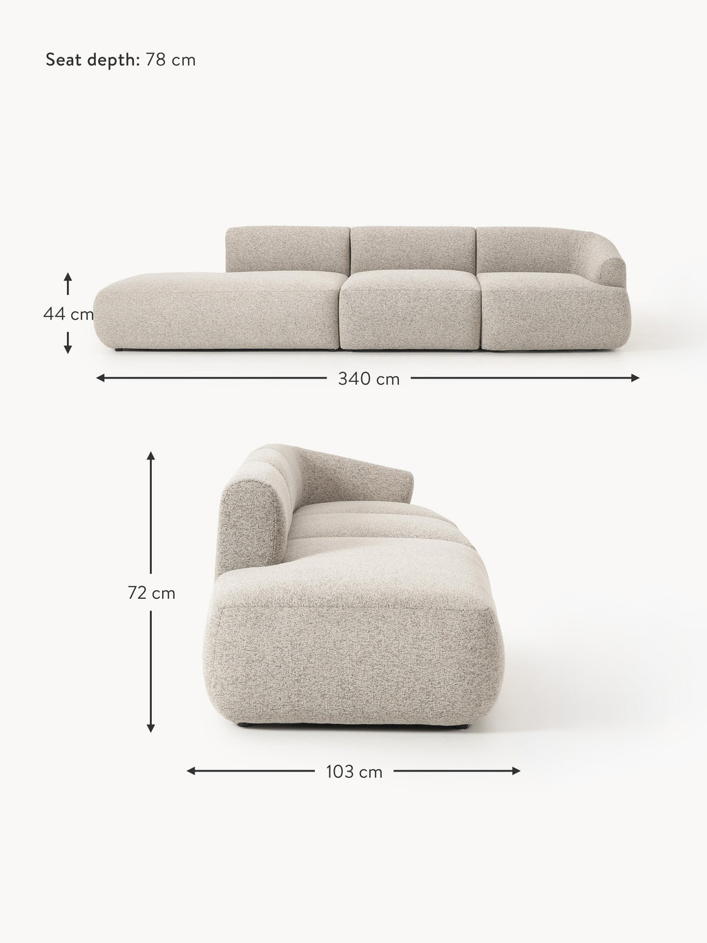 Sofia Modular Bouclé Chaise (4-seater)