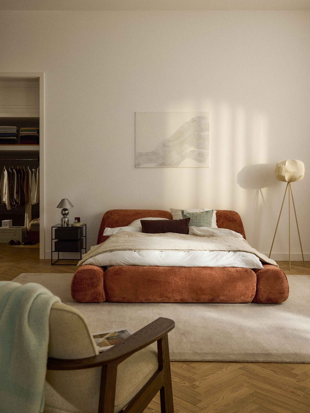 Wolke Upholstered Teddy Bouclé Bed with Storage