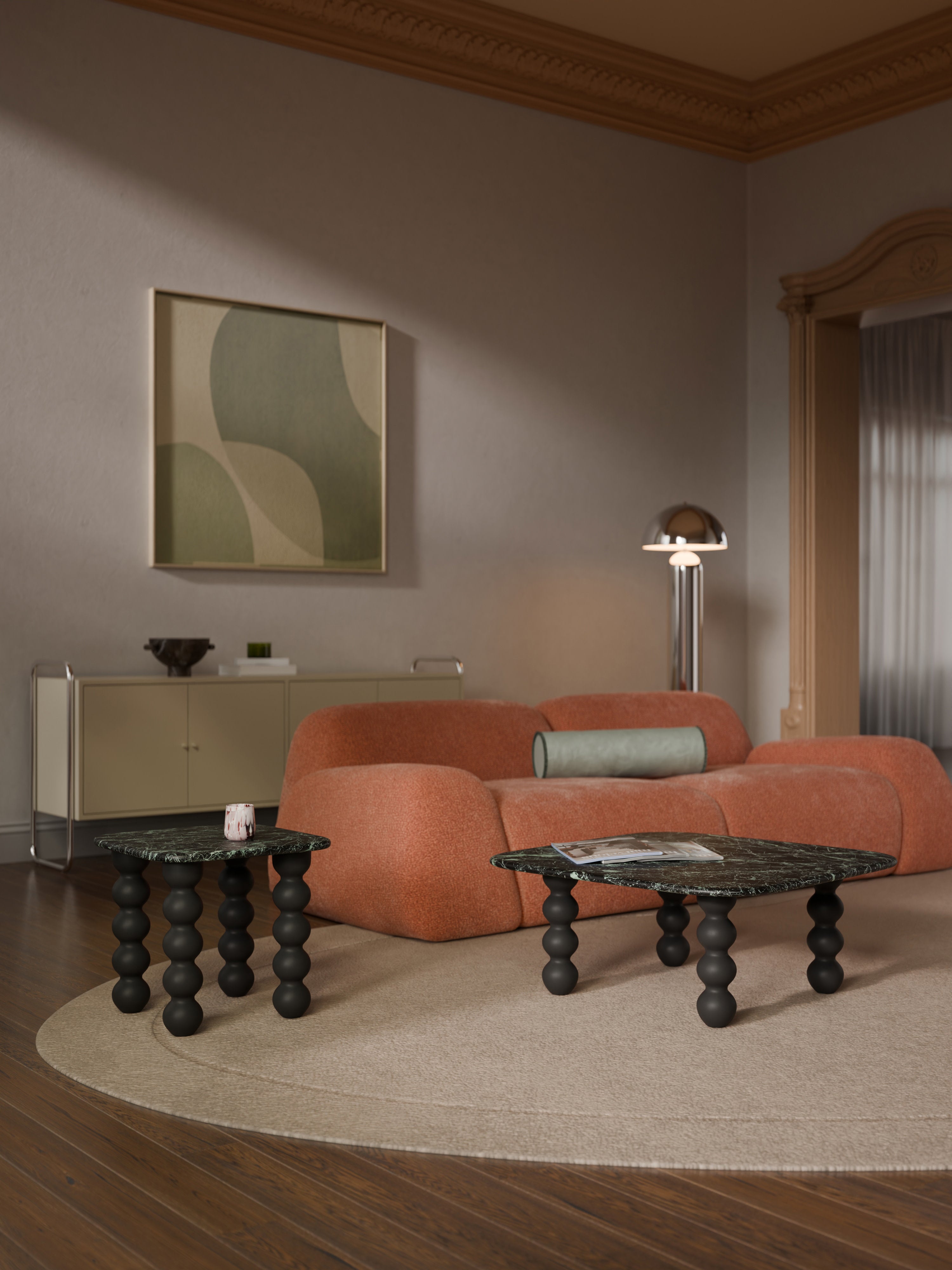 Lyndi Marble Coffee Table with Oak Legs