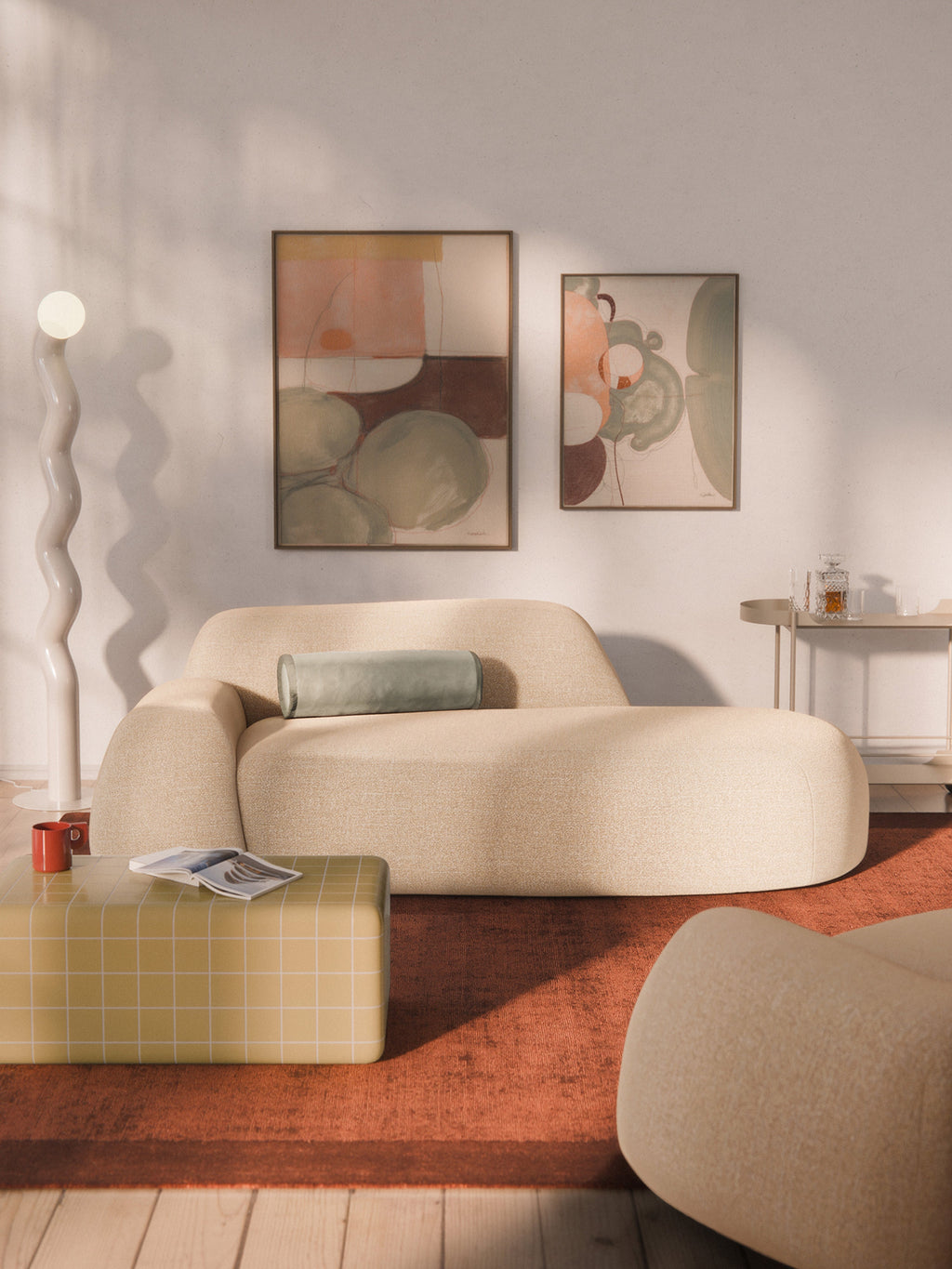 Wolke Bouclé Sofa (2-seater) with Chaise End