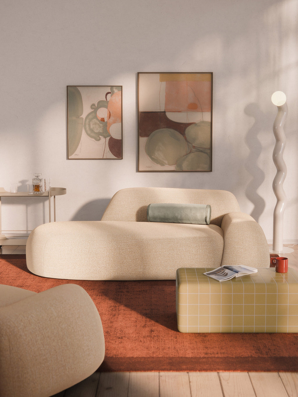 Wolke Bouclé Sofa (2-seater) with Chaise End