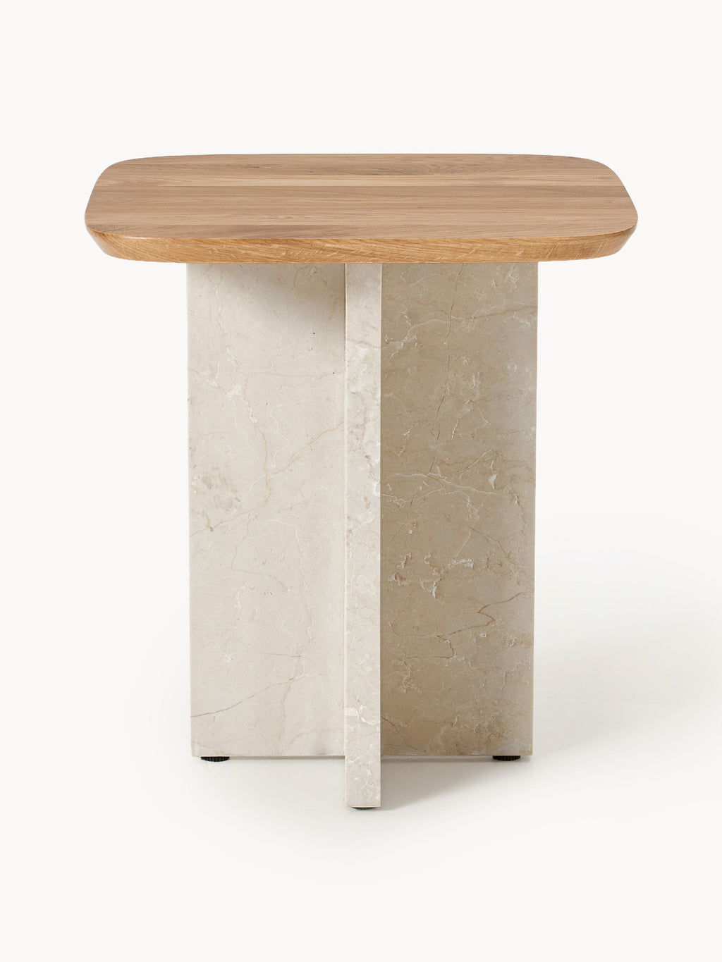Naida Oak Wood and Marble Side Table