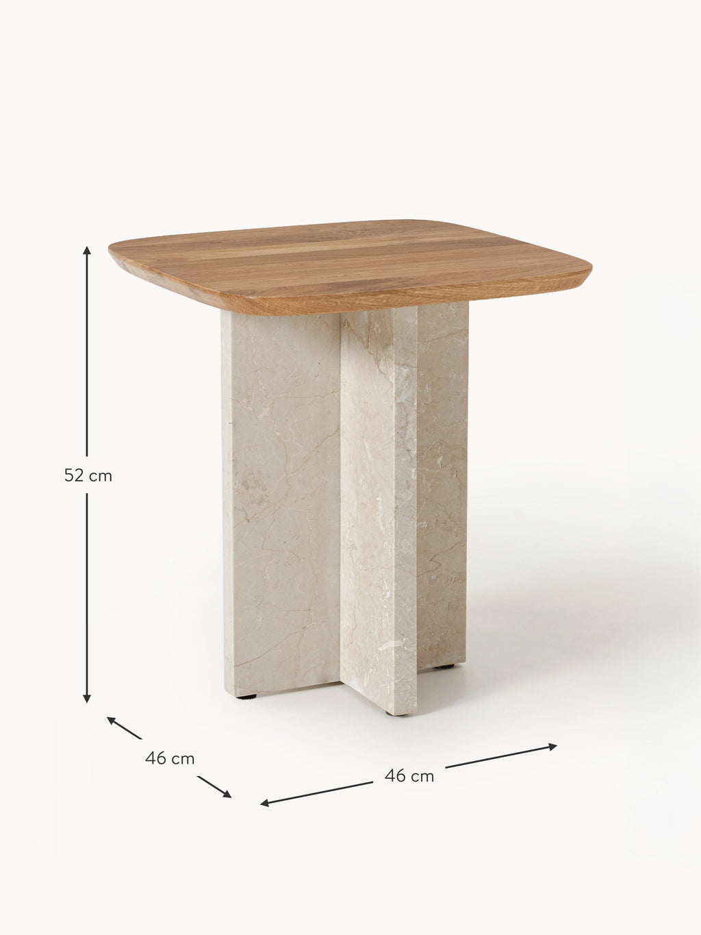 Naida Oak Wood and Marble Side Table