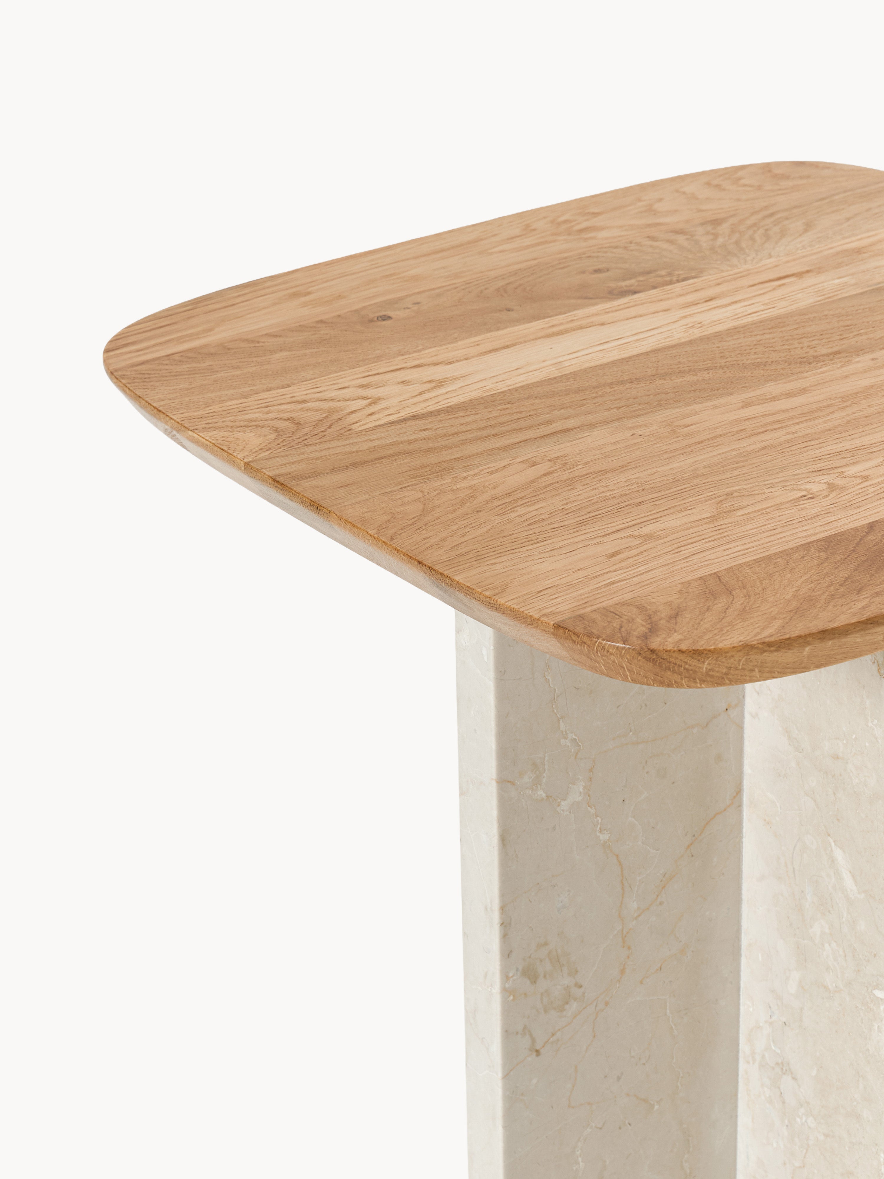Naida Oak Wood and Marble Side Table