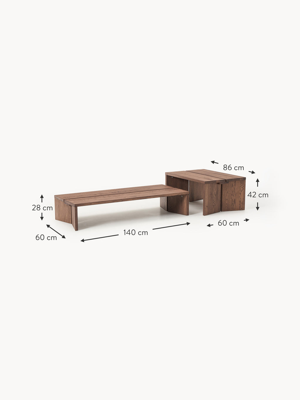 Amad Oak Wood Coffee Tables, Set of 2
