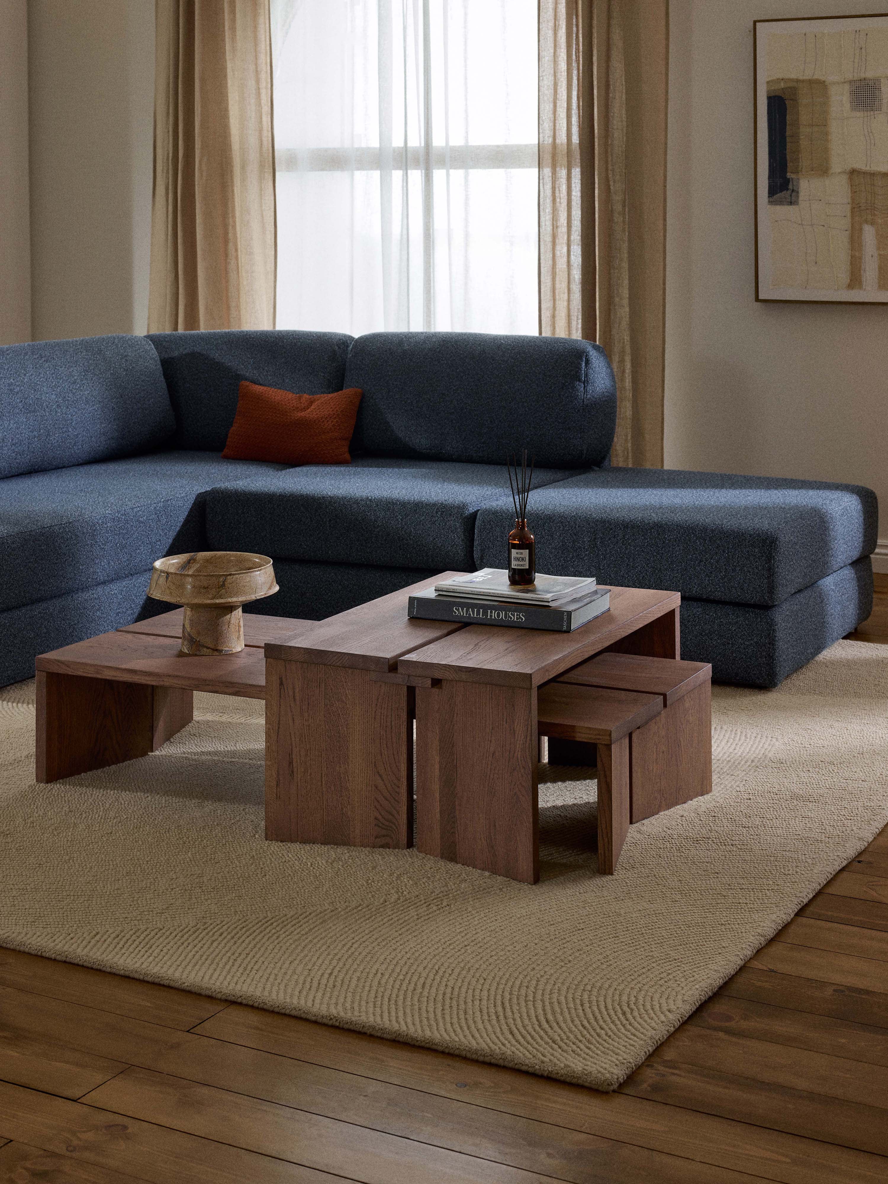Amad Oak Wood Coffee Tables, Set of 2