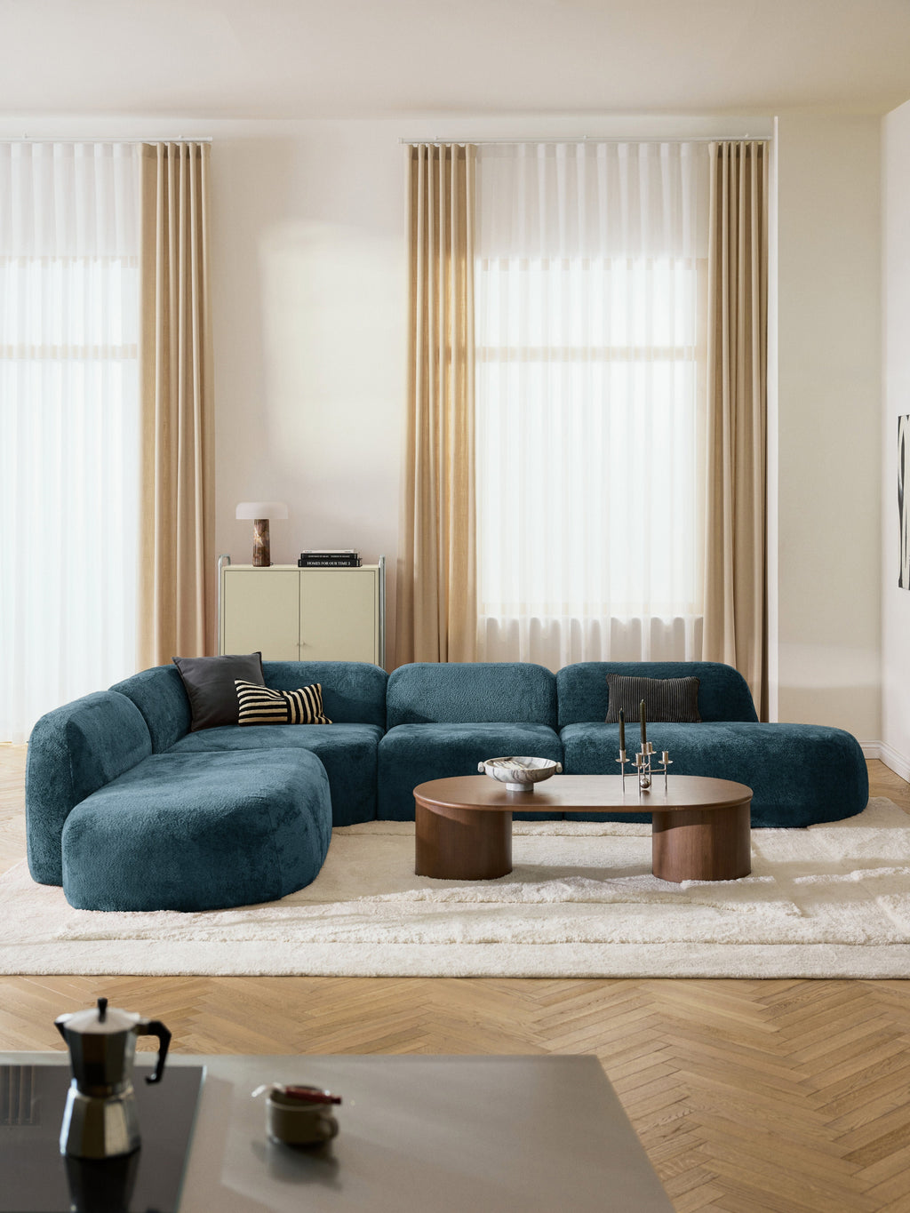 Wolke XL Modular Teddy Bouclé Corner Sofa with Chaise Ends