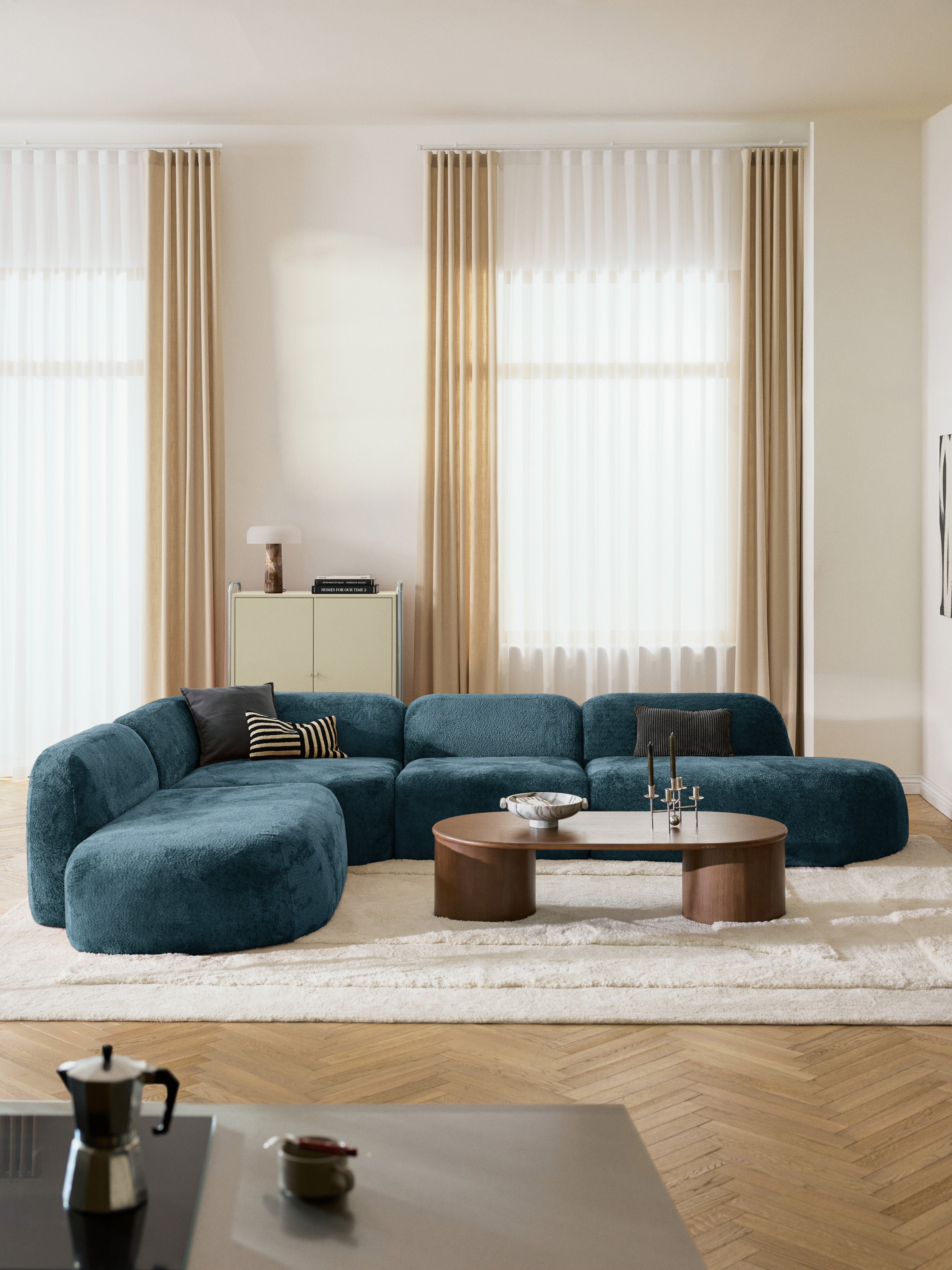 Wolke XL Modular Teddy Bouclé Corner Sofa with Chaise Ends