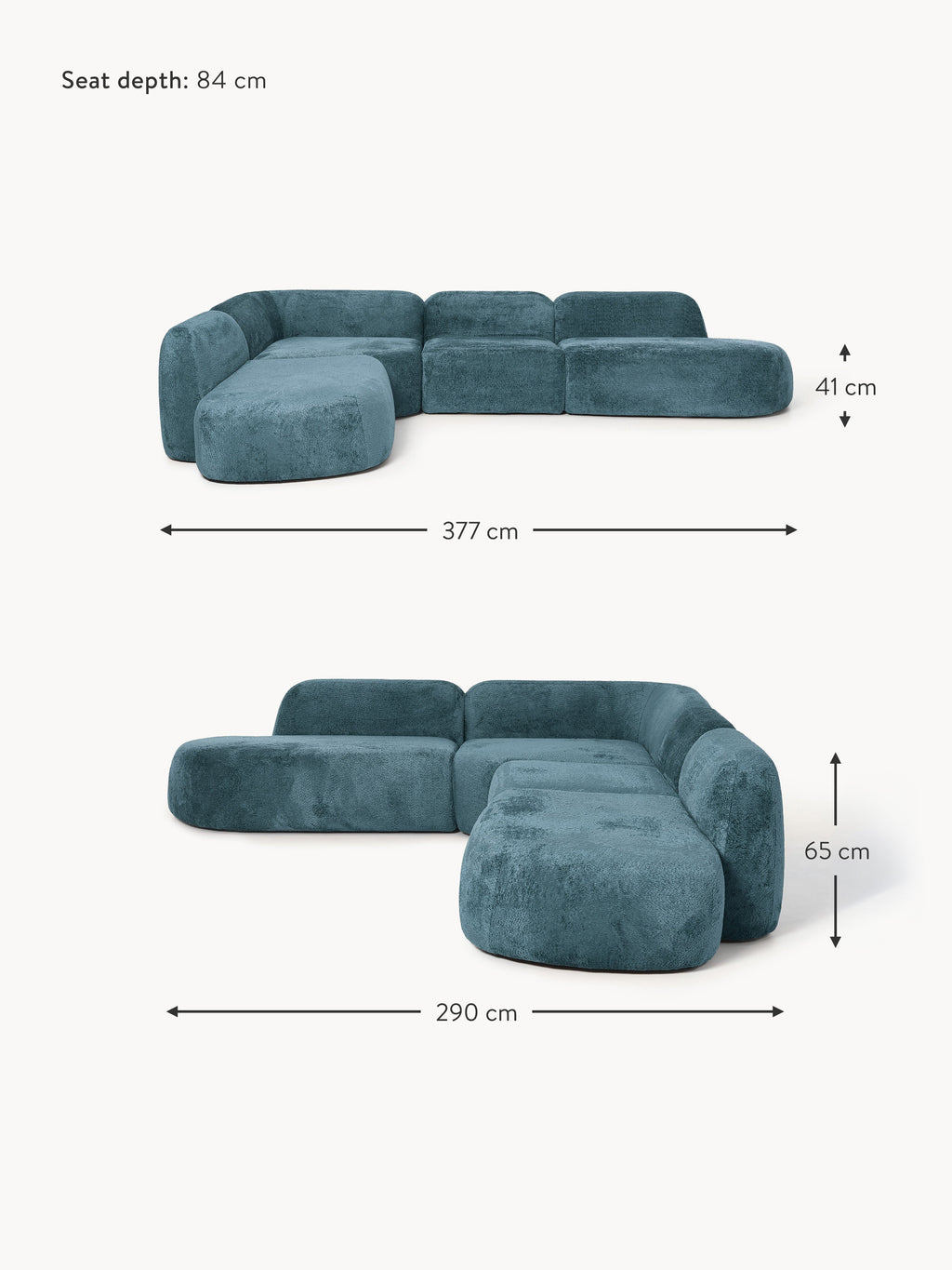 Wolke XL Modular Teddy Bouclé Corner Sofa with Chaise Ends