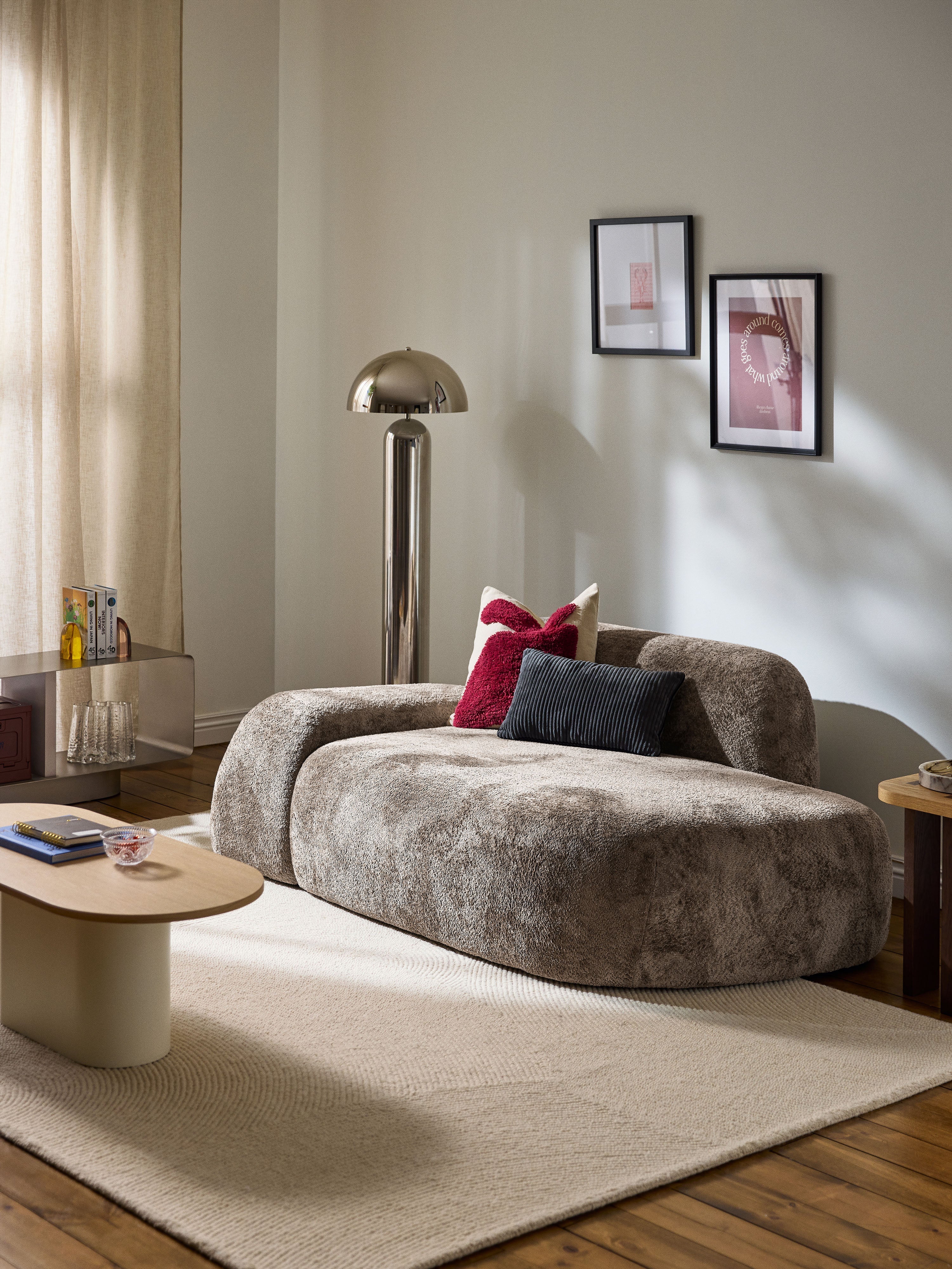 Wolke Teddy Bouclé Sofa (2-seater) with Chaise End