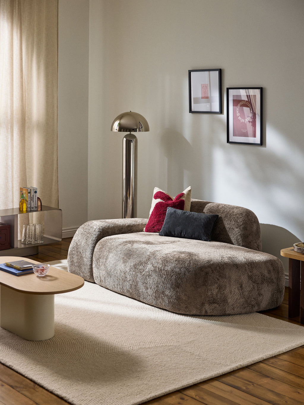 Wolke Teddy Bouclé Sofa (2-seater) with Chaise End