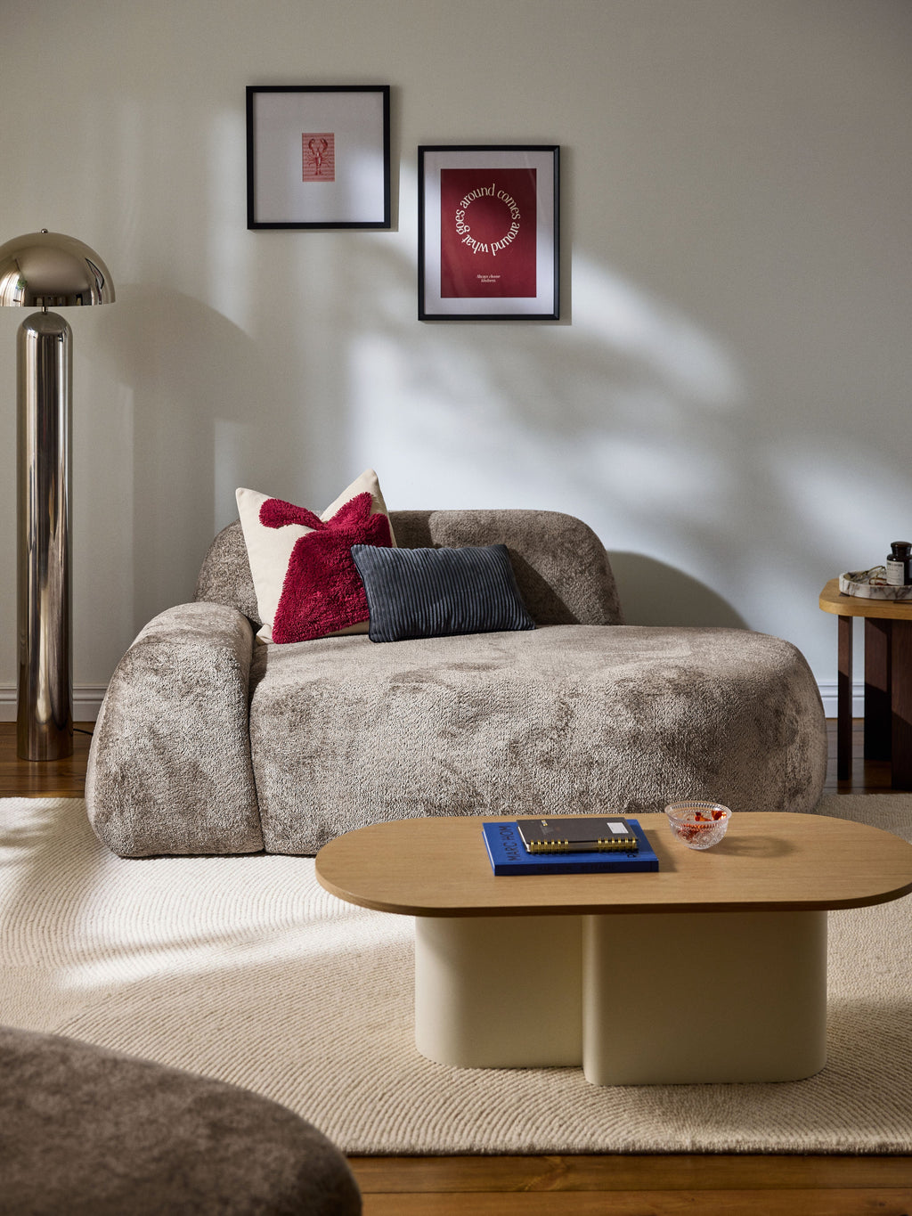 Wolke Teddy Bouclé Sofa (2-seater) with Chaise End