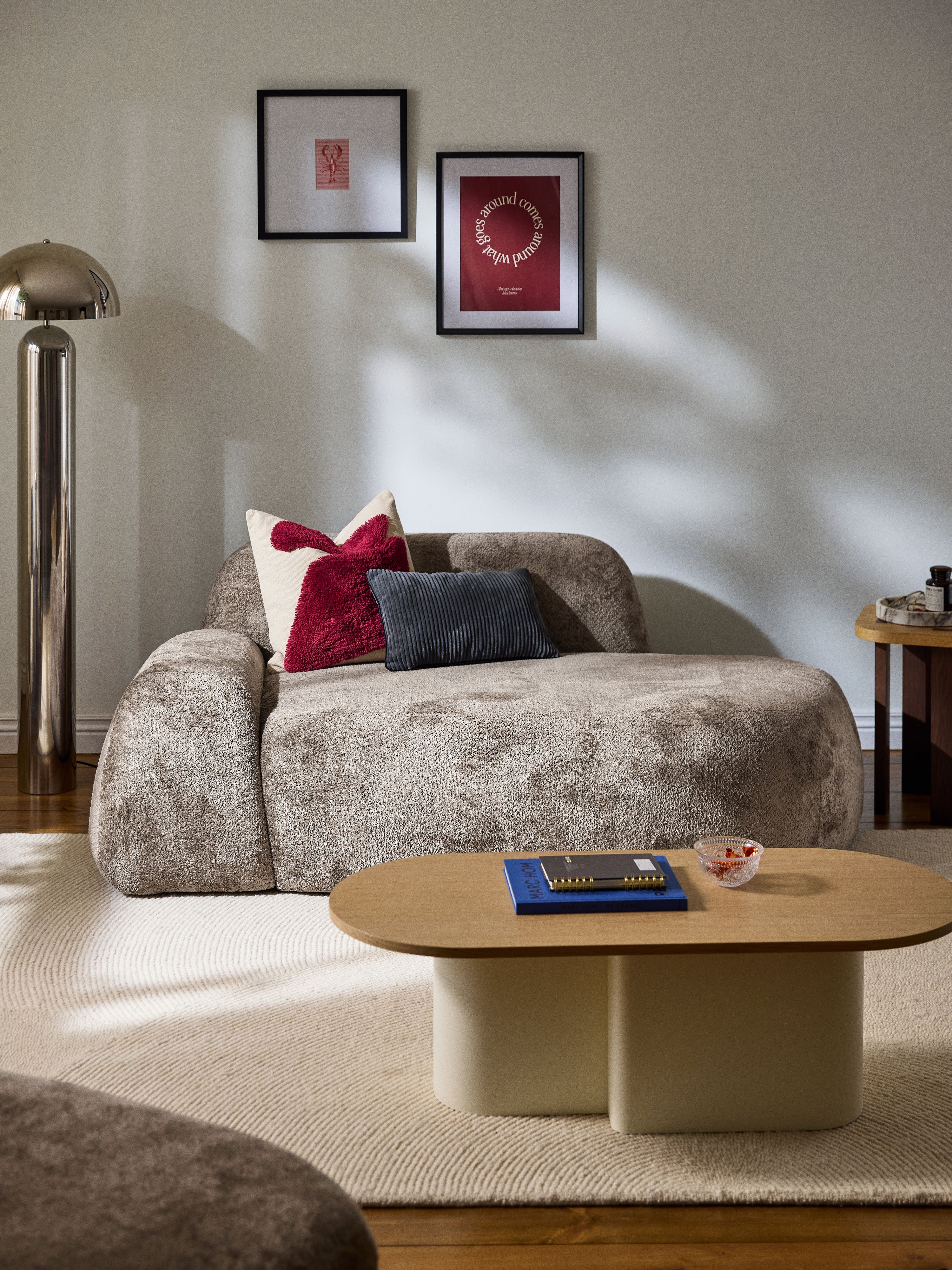 Wolke Teddy Bouclé Sofa (2-seater) with Chaise End