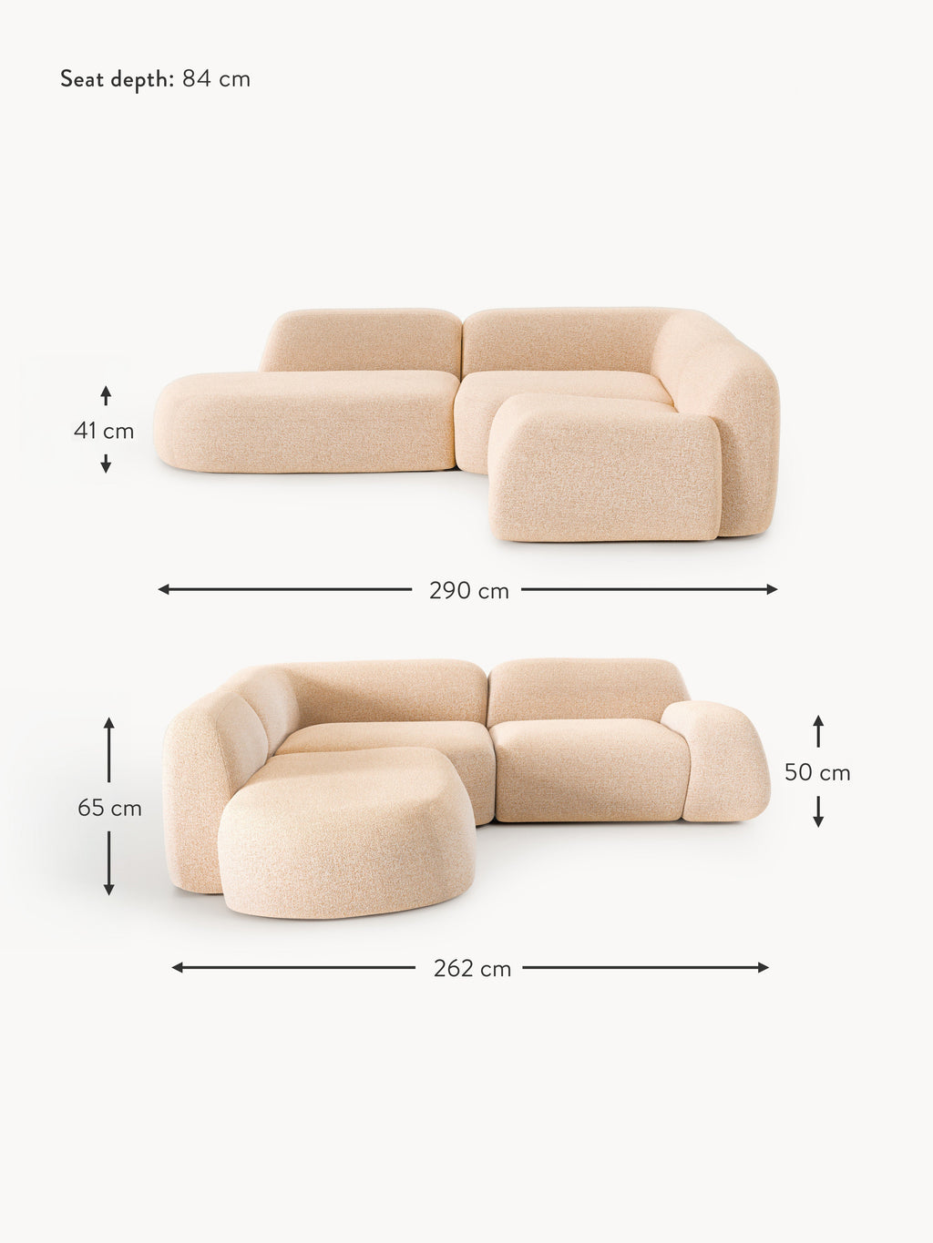 Wolke Modular Bouclé Corner Sofa (4-seater) with Chaise End