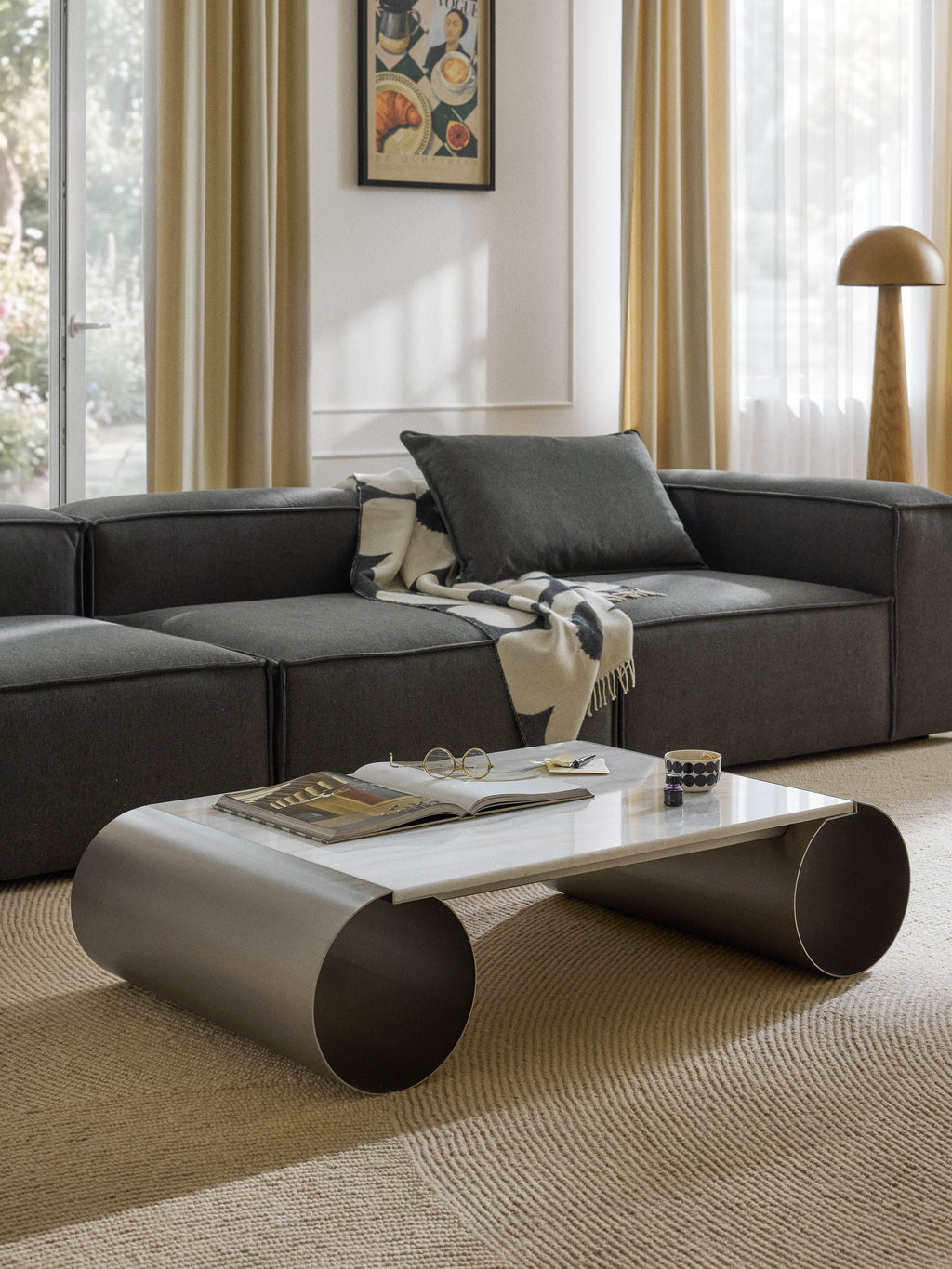 Blaze Coffee Table with Marble Top, W 120 cm