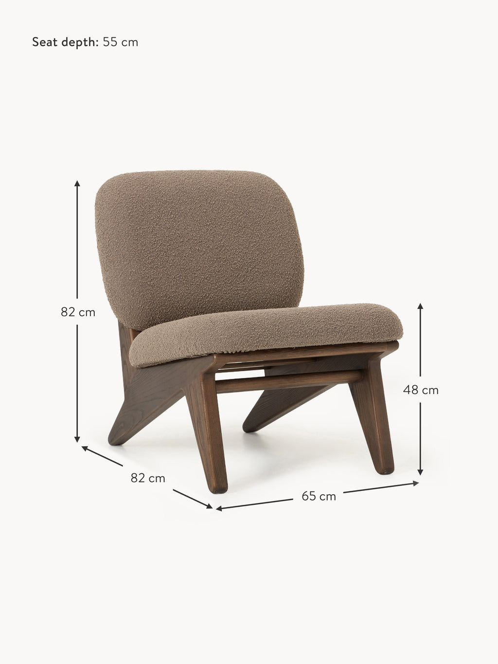 Shenay Ash Wood Lounge Chair with Bouclé Upholstery