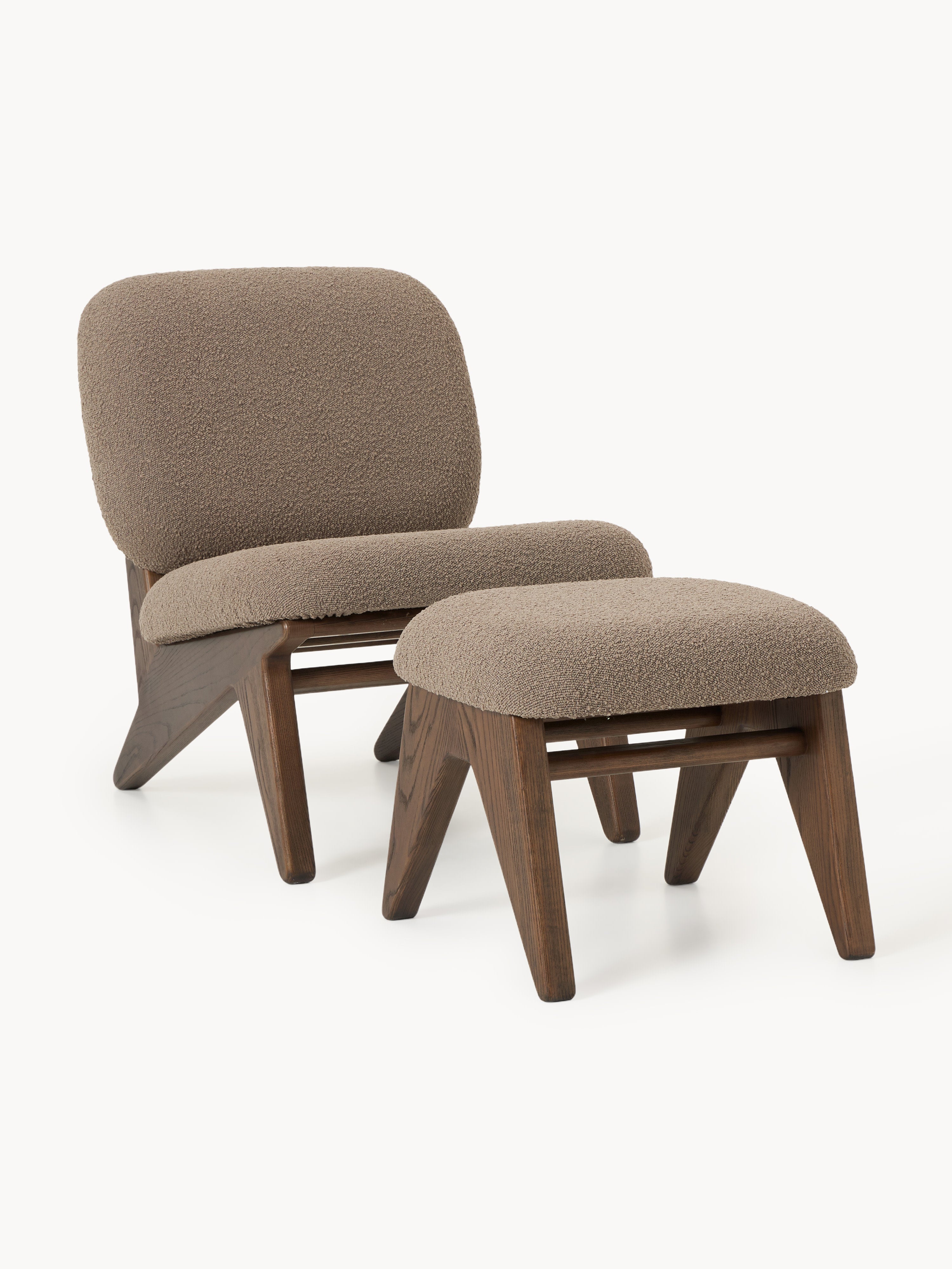 Shenay Ash Wood Lounge Chair with Bouclé Upholstery
