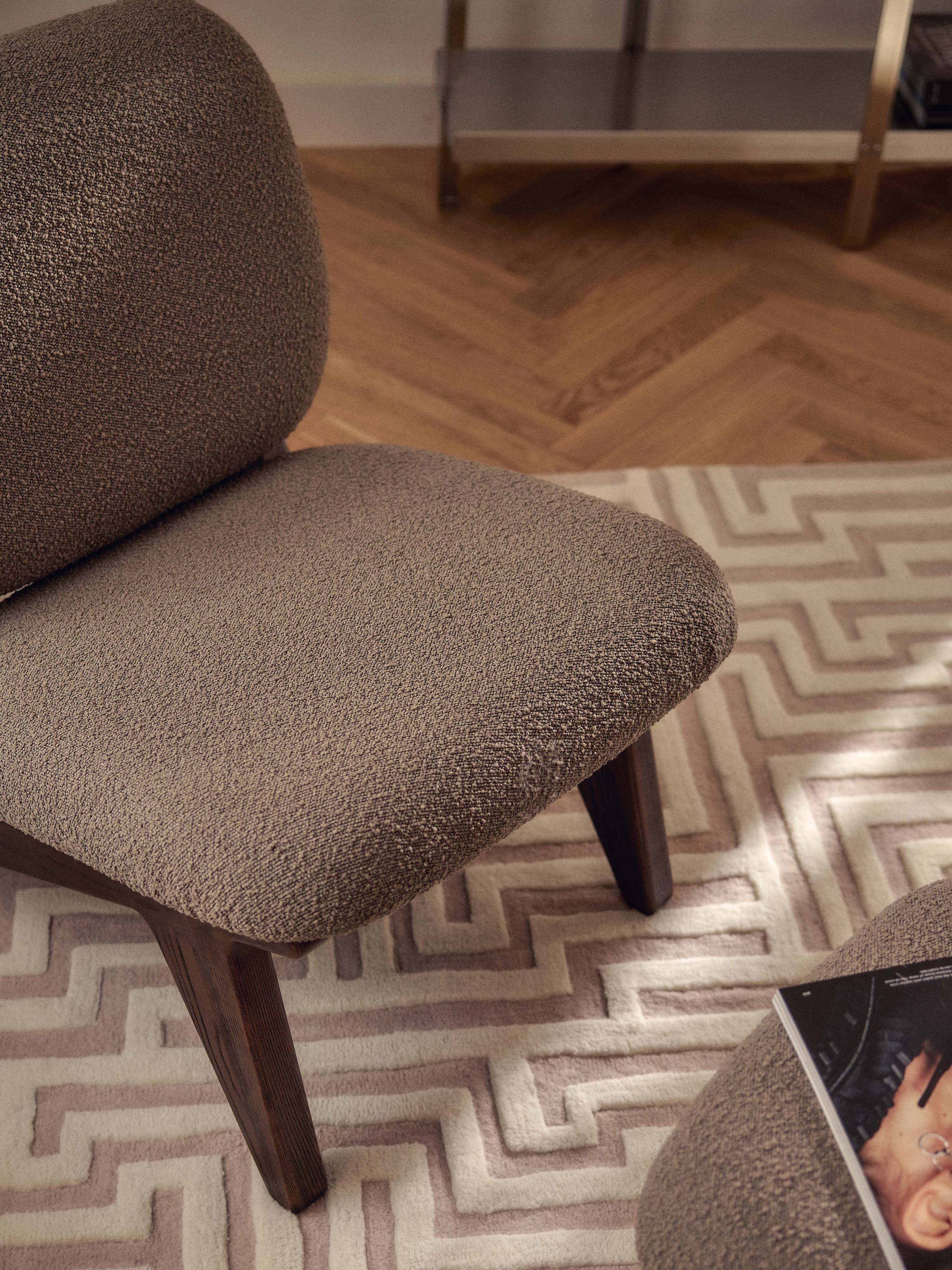 Shenay Ash Wood Lounge Chair with Bouclé Upholstery