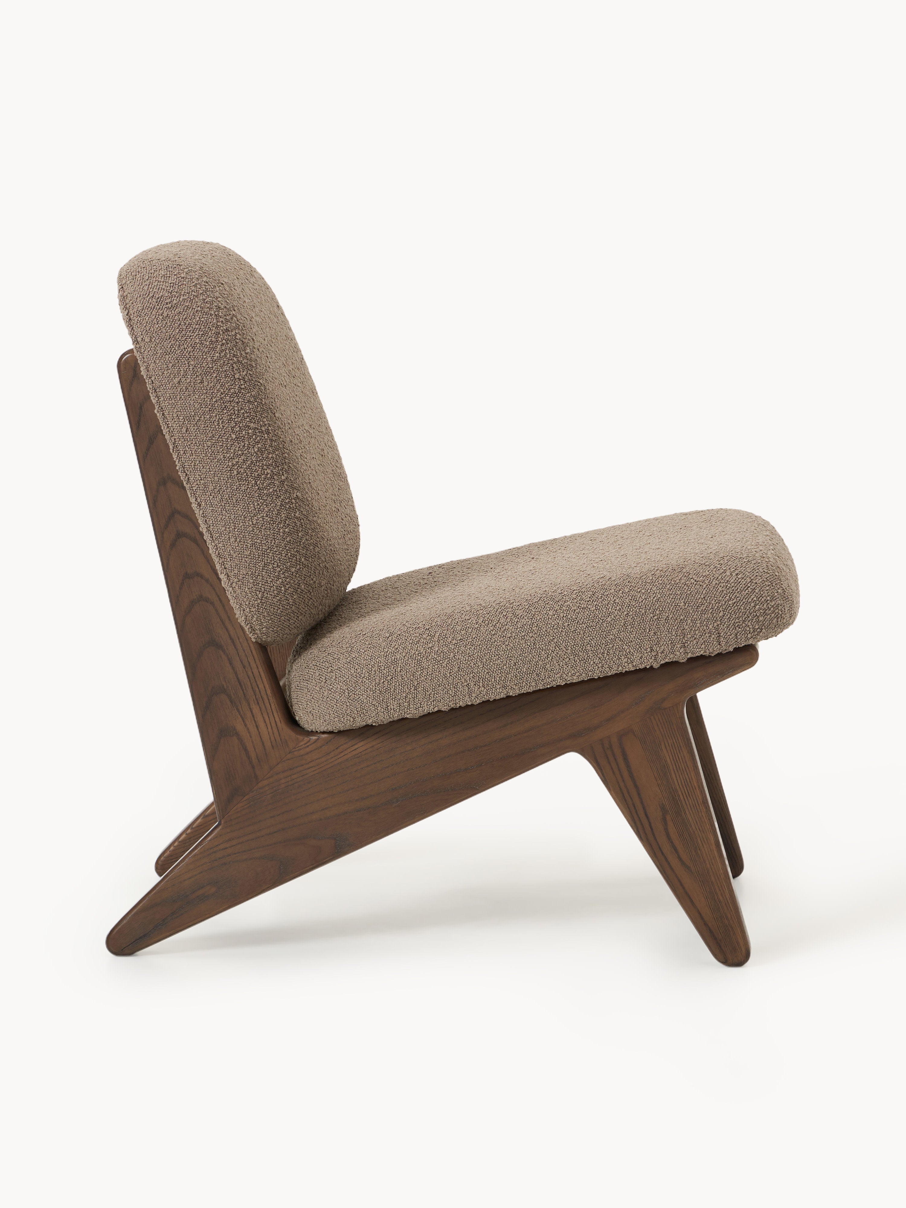 Shenay Ash Wood Lounge Chair with Bouclé Upholstery