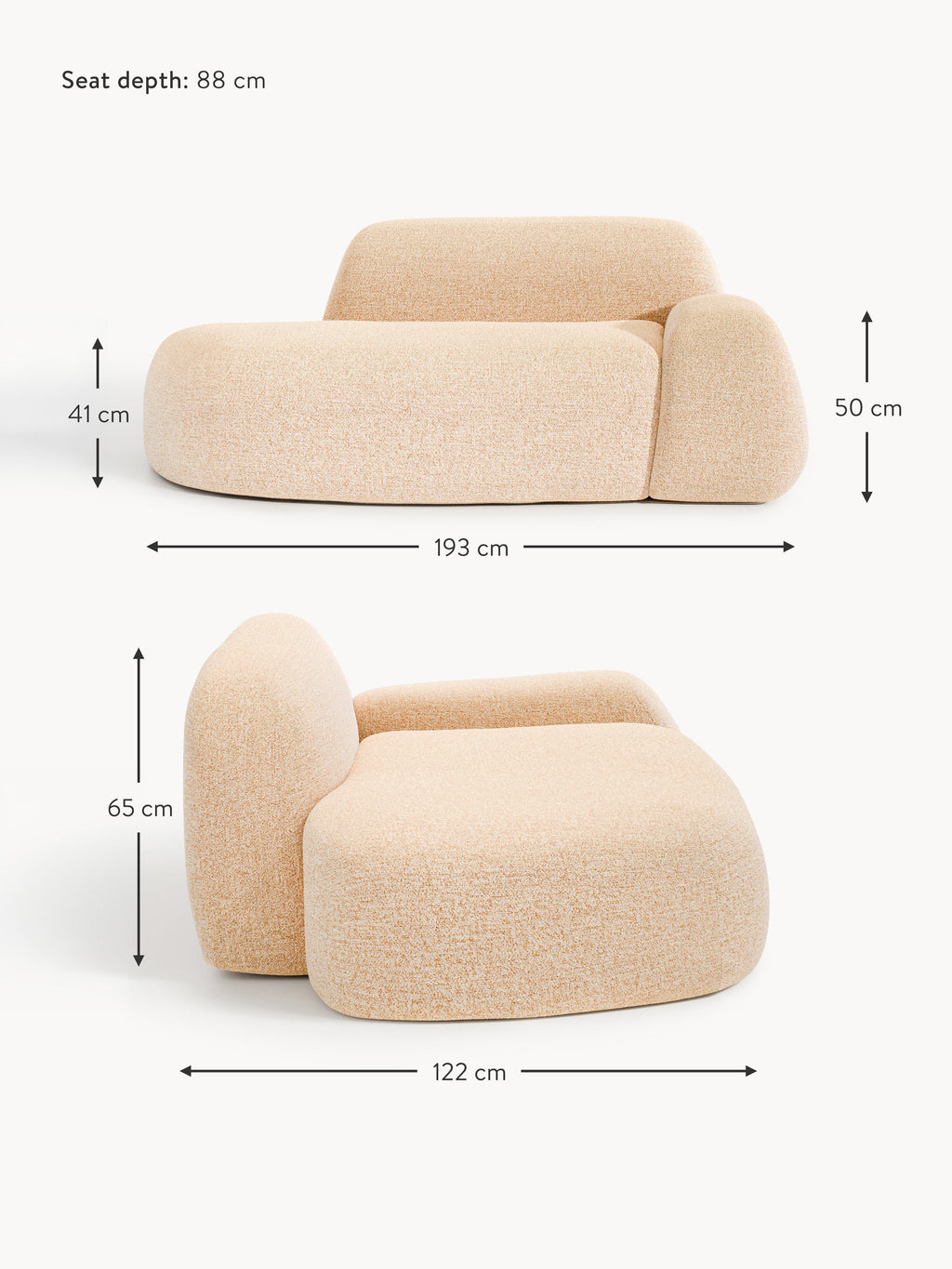 Wolke Bouclé Sofa (2-seater) with Chaise End