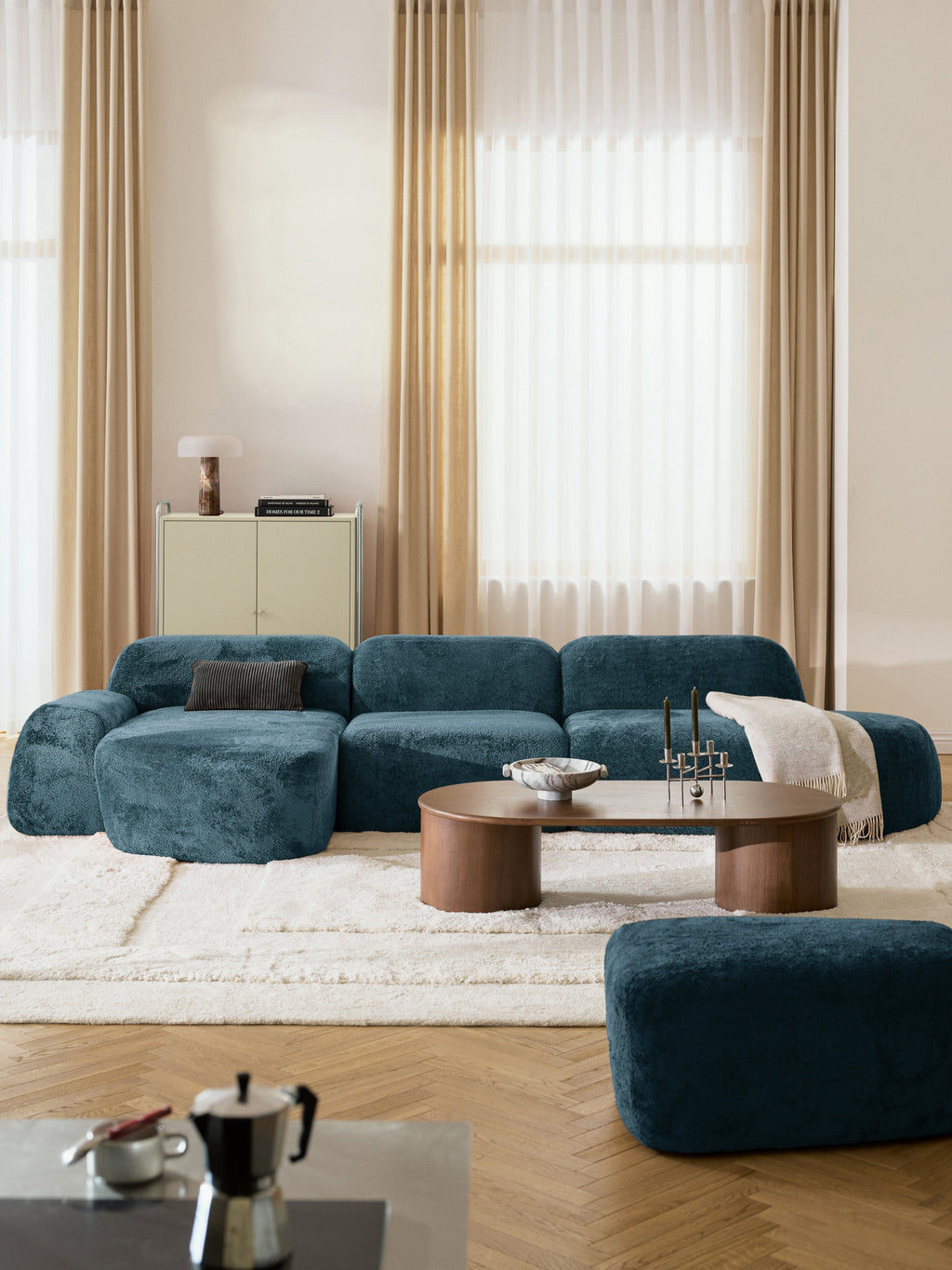 Wolke Modular Teddy Bouclé Corner Sofa (4-seater) with Chaise End