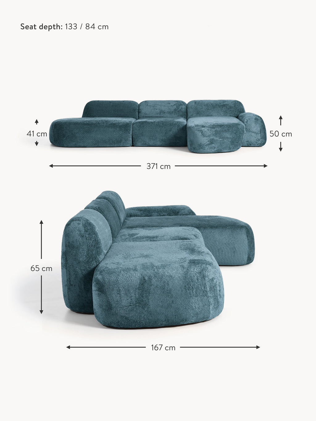 Wolke Modular Teddy Bouclé Corner Sofa (4-seater) with Chaise End