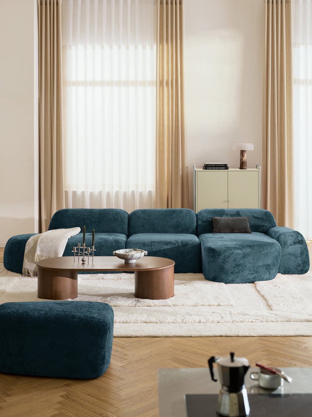 Wolke Modular Teddy Bouclé Corner Sofa (4-seater) with Chaise End