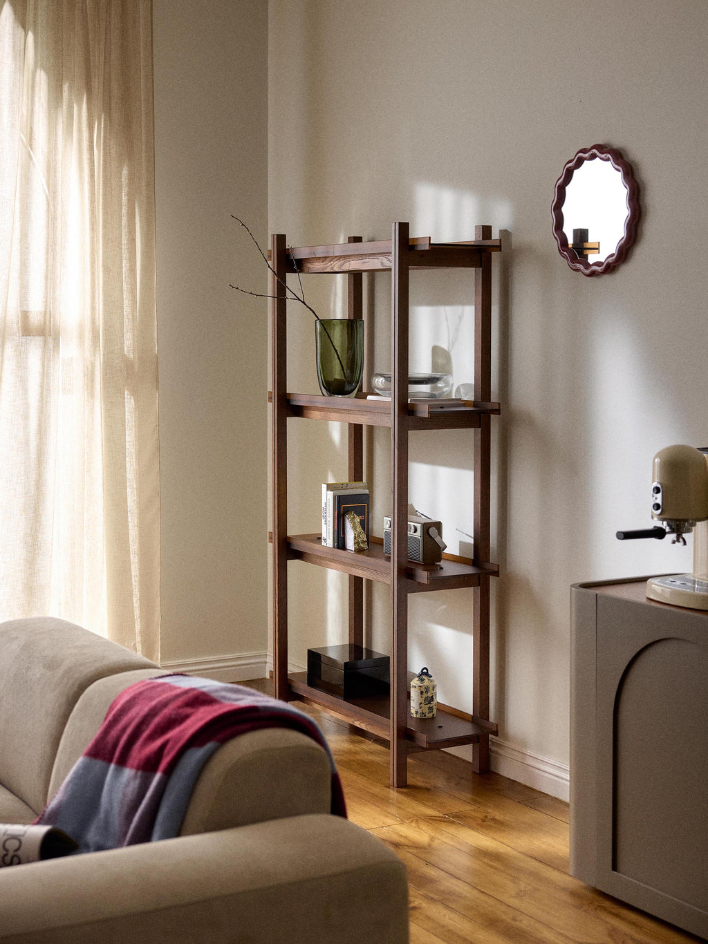 Alex Large Oak Shelving Unit with Glass Shelves