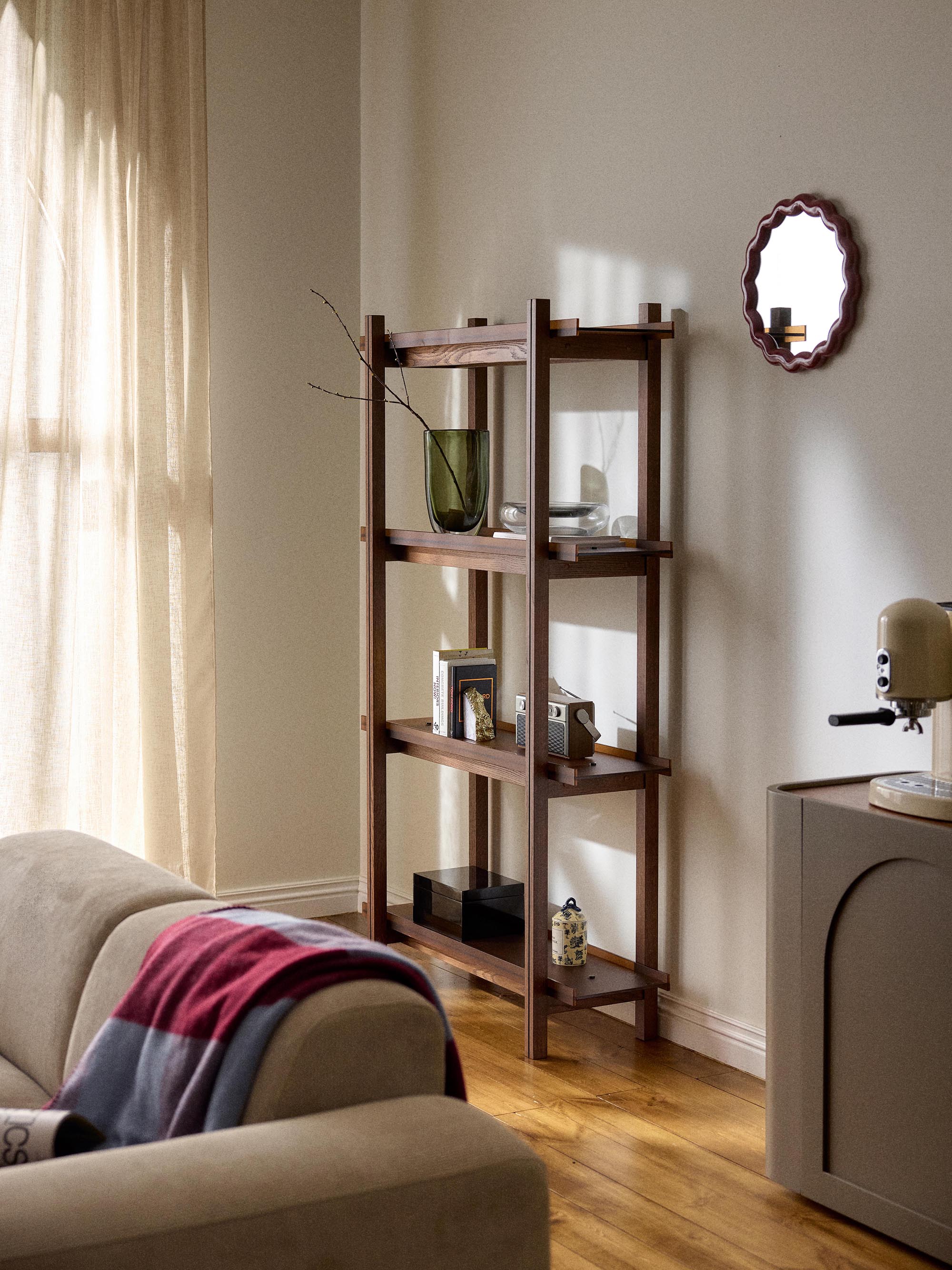 Alex Large Oak Shelving Unit with Glass Shelves