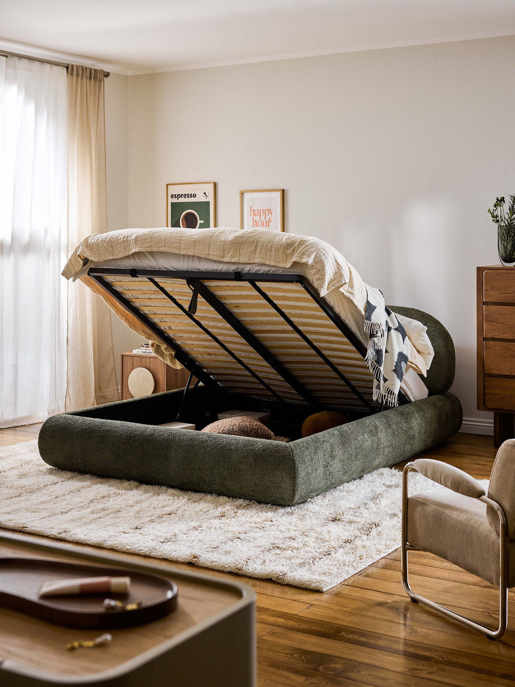 Alba Upholstered Teddy Bouclé Bed with Storage