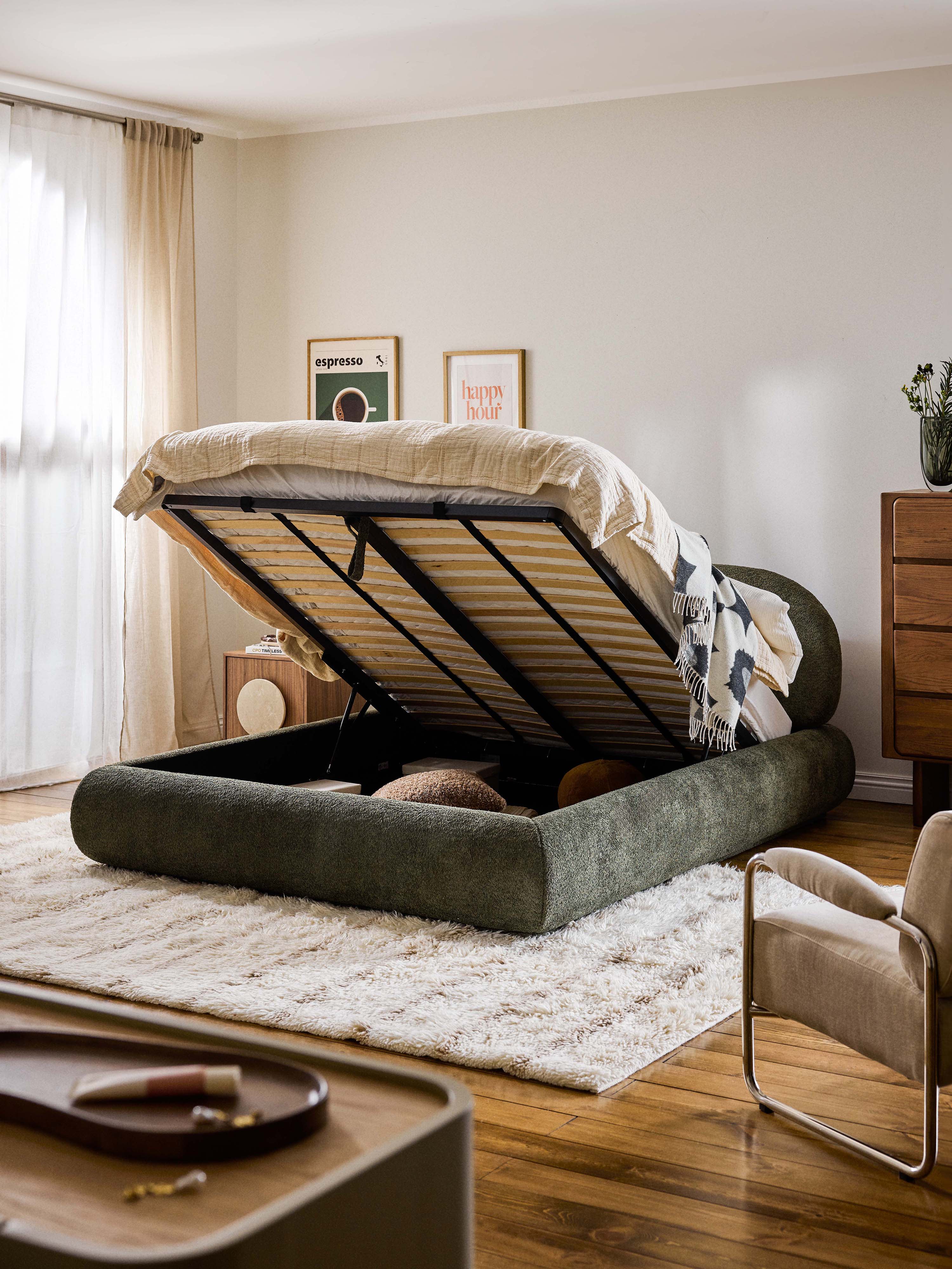 Alba Upholstered Teddy Bouclé Bed with Storage