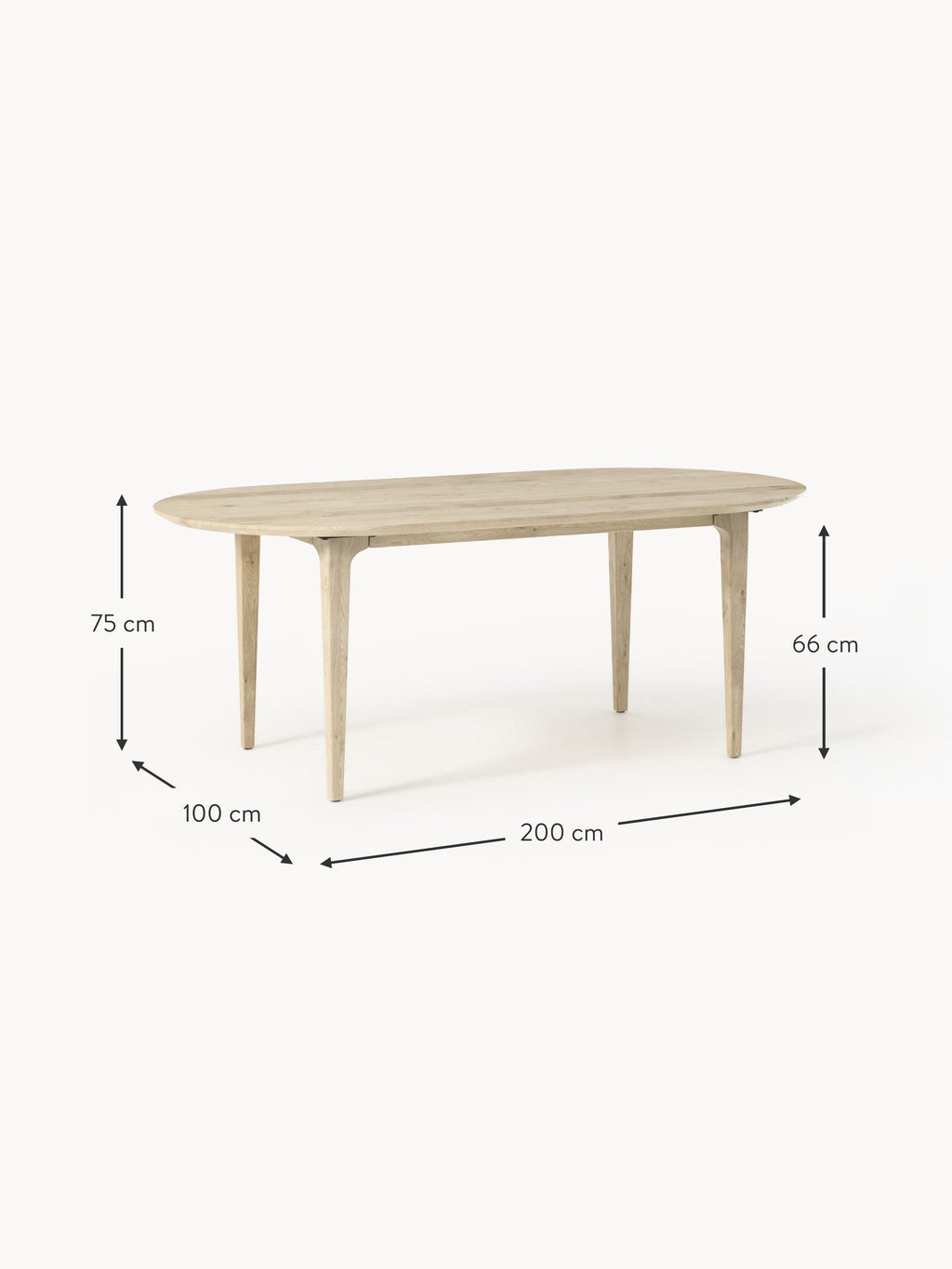 Archie Oval Oak Wood Dining Table, 200 x 100 cm