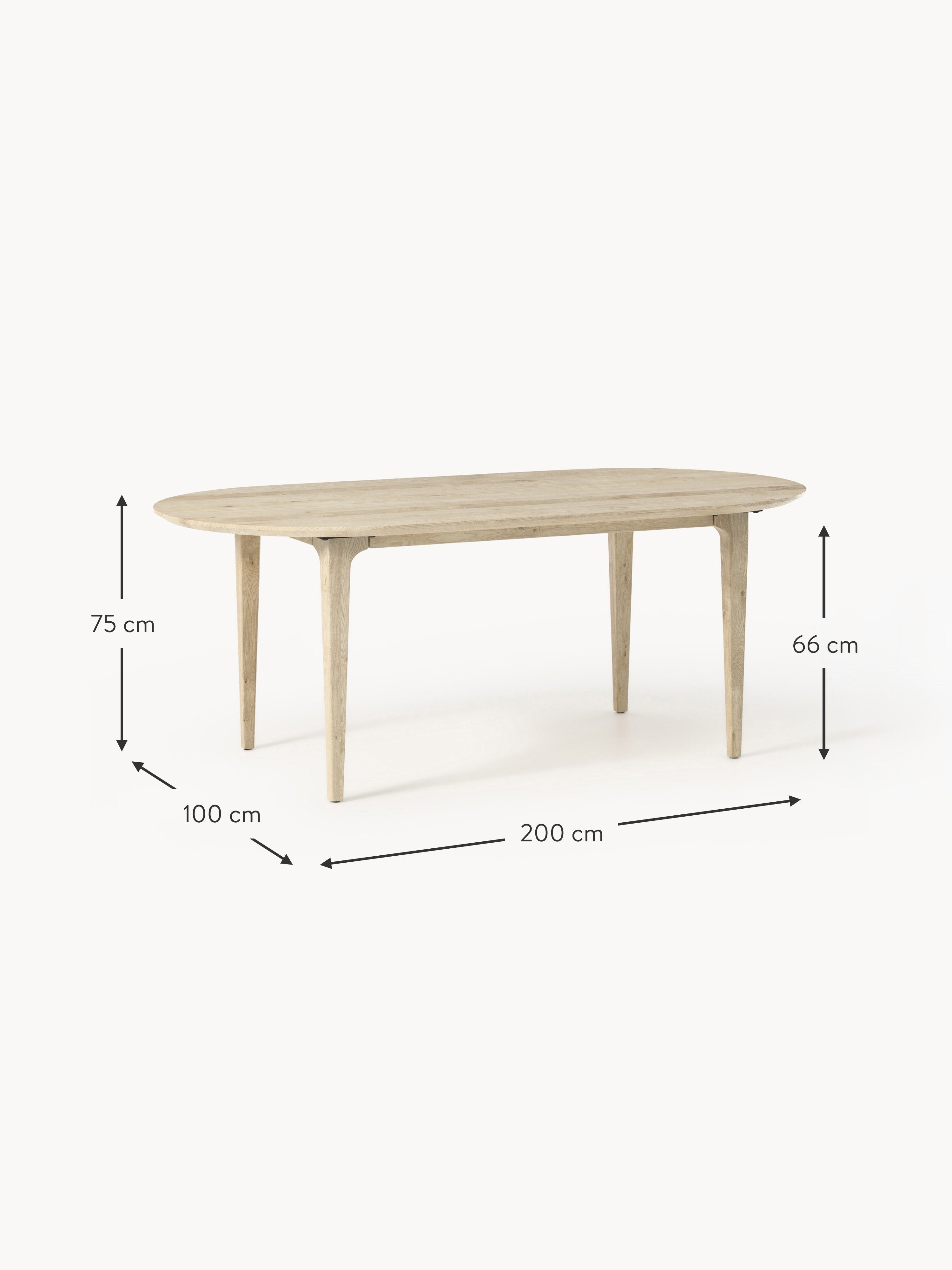 Archie Oval Oak Wood Dining Table, 200 x 100 cm