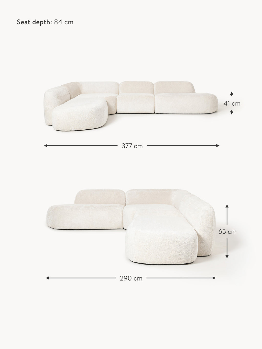 Wolke XL Modular Teddy Bouclé Corner Sofa with Chaise Ends