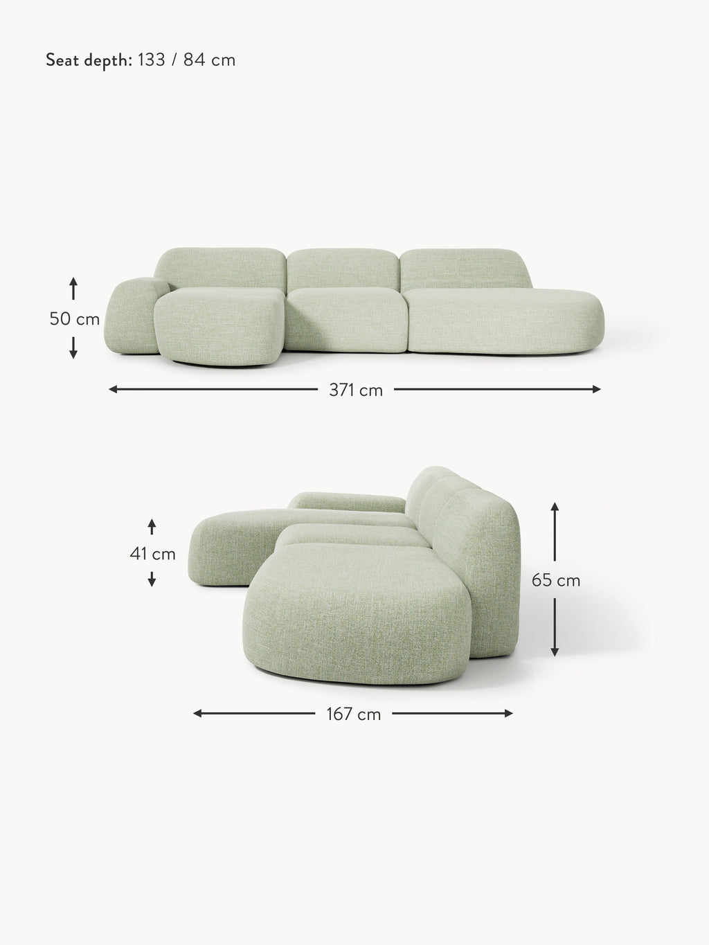 Wolke Modular Bouclé Corner Sofa (4-seater) with Chaise End