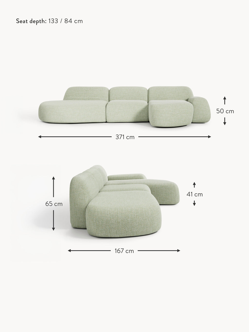 Wolke Modular Bouclé Corner Sofa (4-seater) with Chaise End